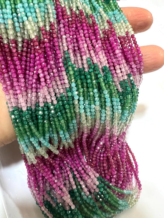 Zircon Multi color blue green pink shaded Zircon Beads 14.5" Strand for jewelry making beads. Very beautiful heavy weight zircon beads