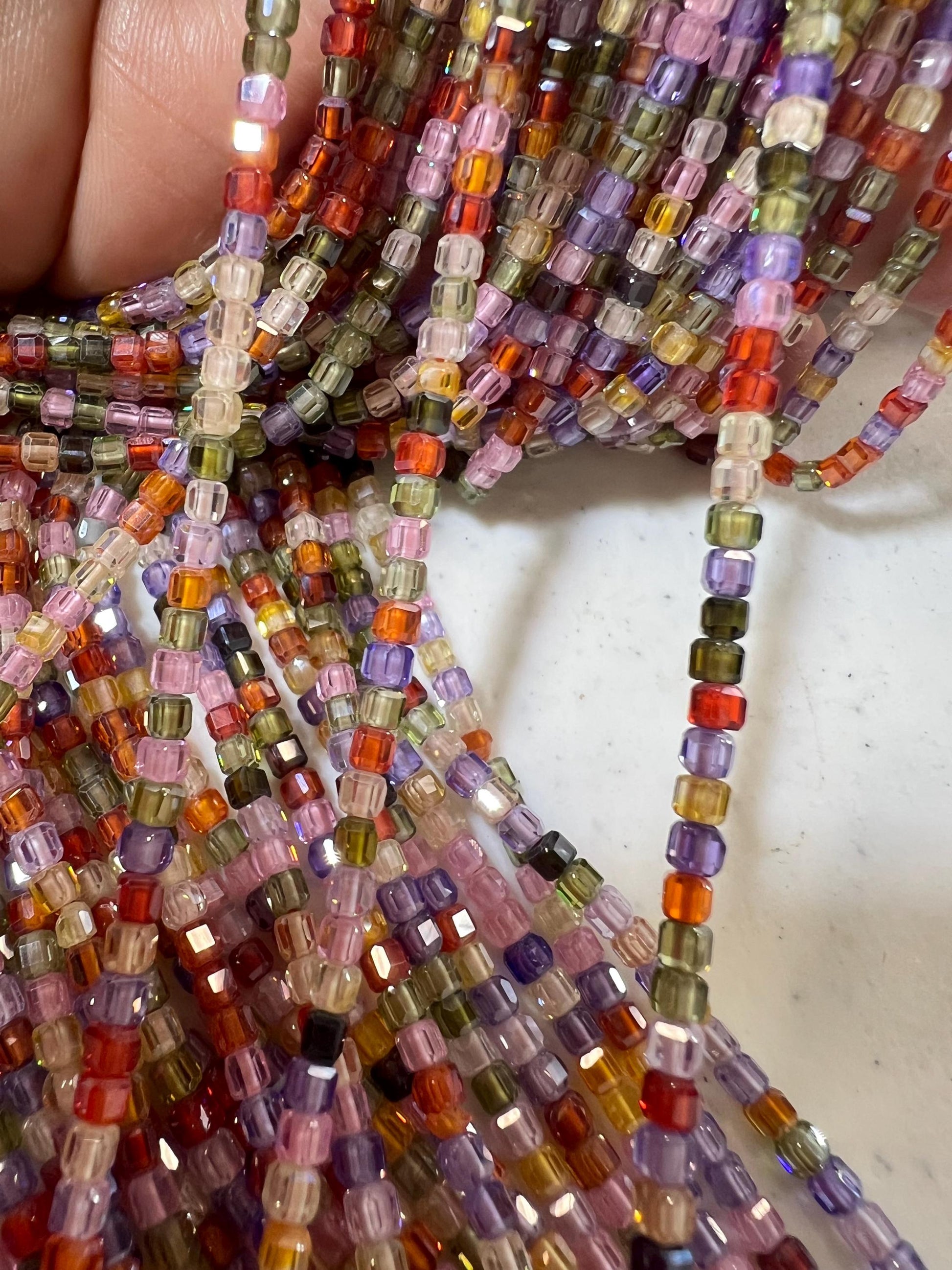 Cubic Zirconia Square Cube Micro Faceted 3x3mm Rainbow Beads AAA Gemstone Jewelry Making CZ Beads 1.5”full Strand approximately 145 pieces