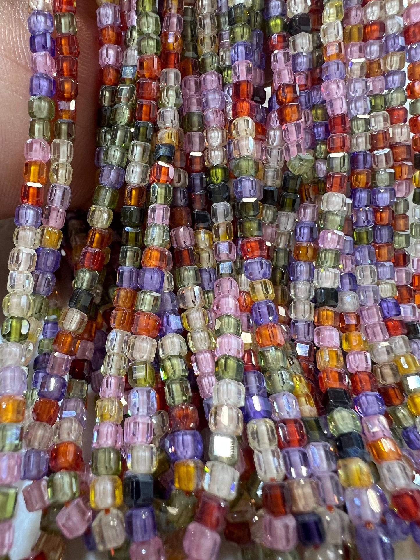 Cubic Zirconia Square Cube Micro Faceted 3x3mm Rainbow Beads AAA Gemstone Jewelry Making CZ Beads 1.5”full Strand approximately 145 pieces
