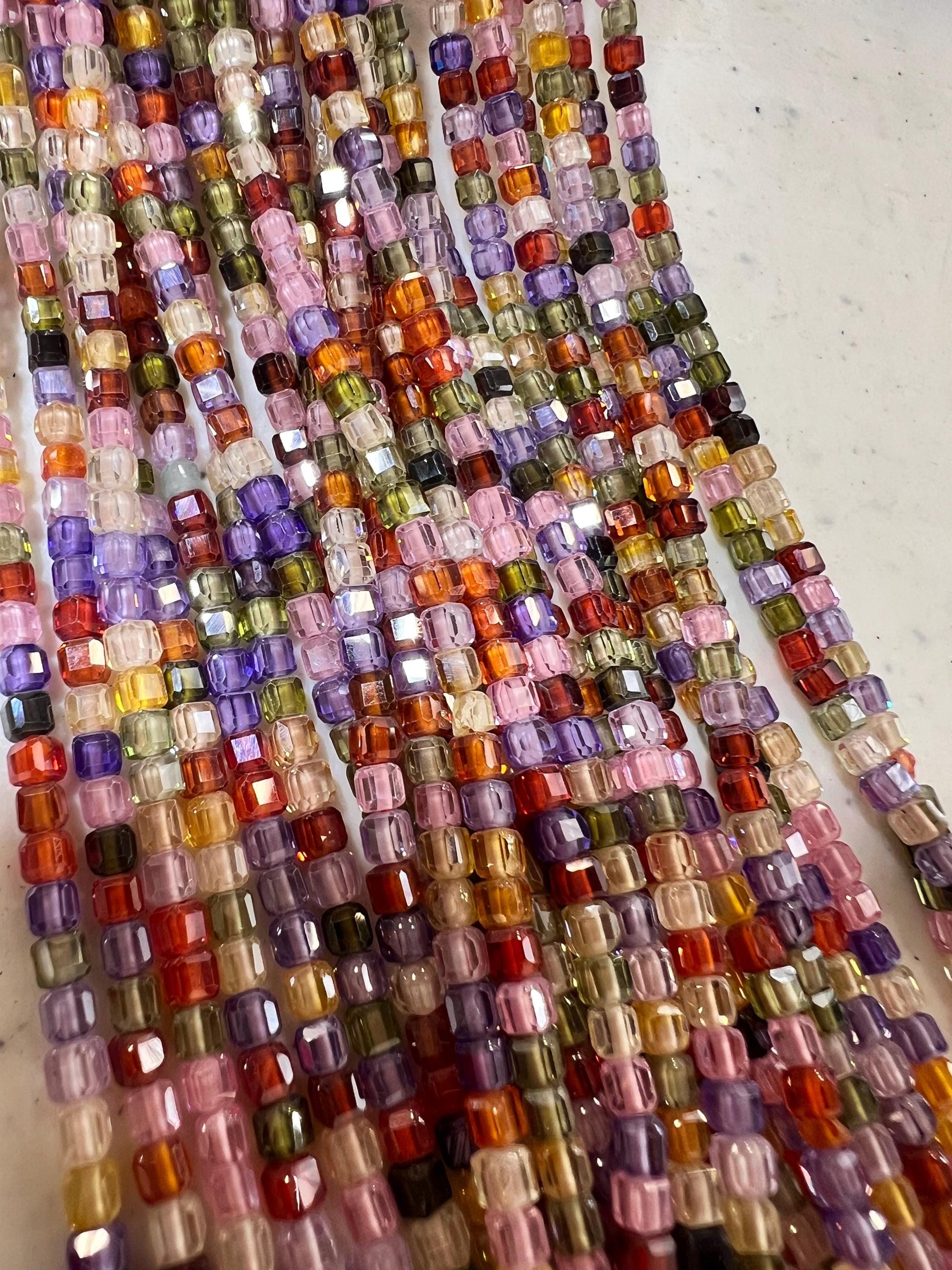 Cubic Zirconia Square Cube Micro Faceted 3x3mm Rainbow Beads AAA Gemstone Jewelry Making CZ Beads 1.5”full Strand approximately 145 pieces