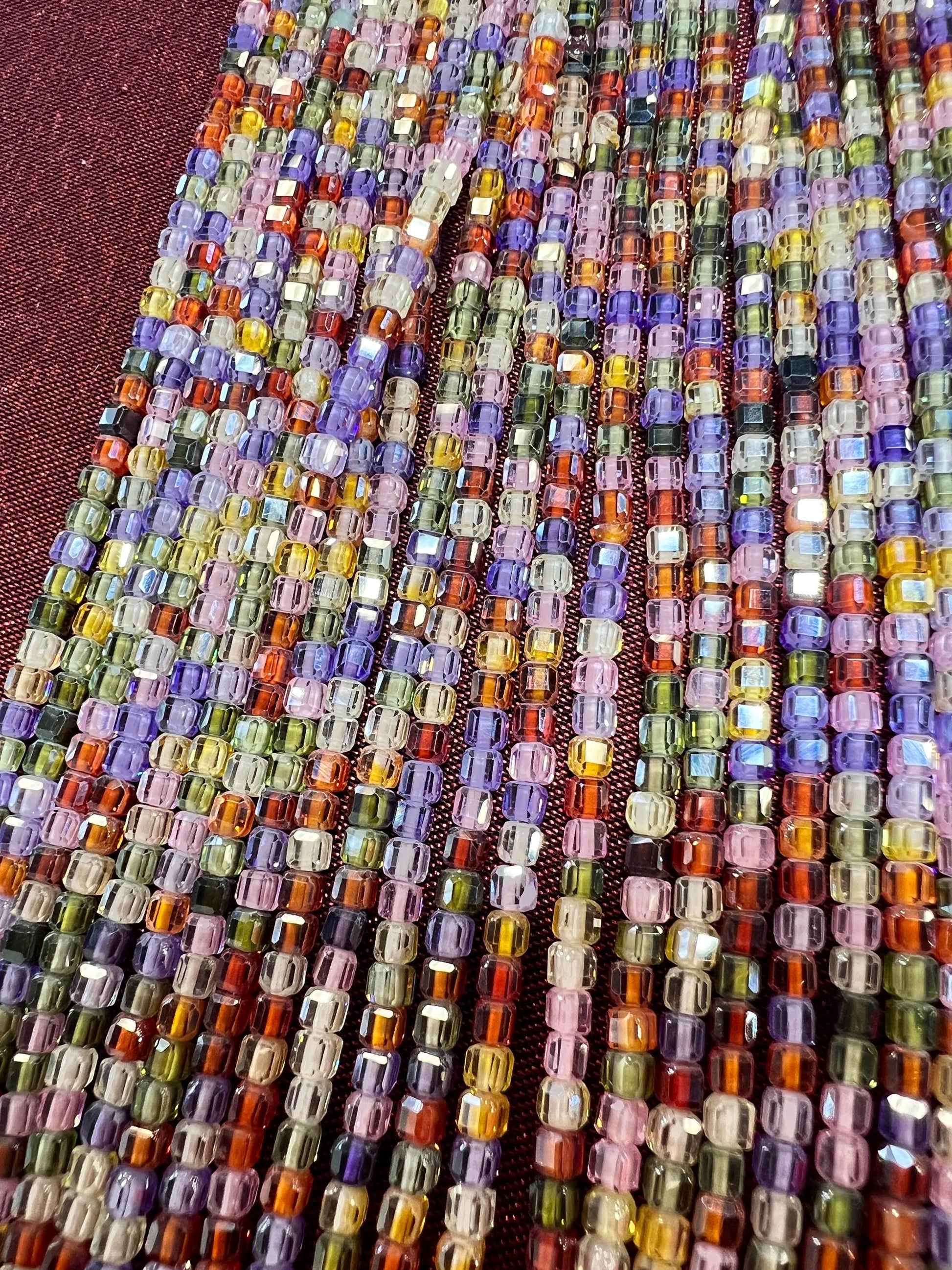 Cubic Zirconia Square Cube Micro Faceted 3x3mm Rainbow Beads AAA Gemstone Jewelry Making CZ Beads 1.5”full Strand approximately 145 pieces