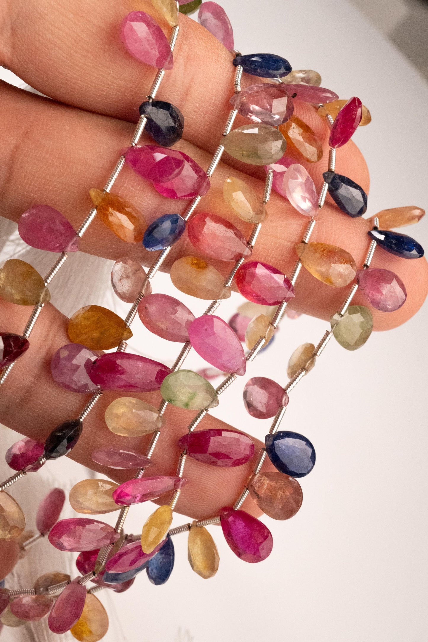 Multi Sapphire Pear Drop, Natural Pink Shaded Micro Faceted Peardrop, AAA clear Gemstone for jewelry making, sold by strand in picture