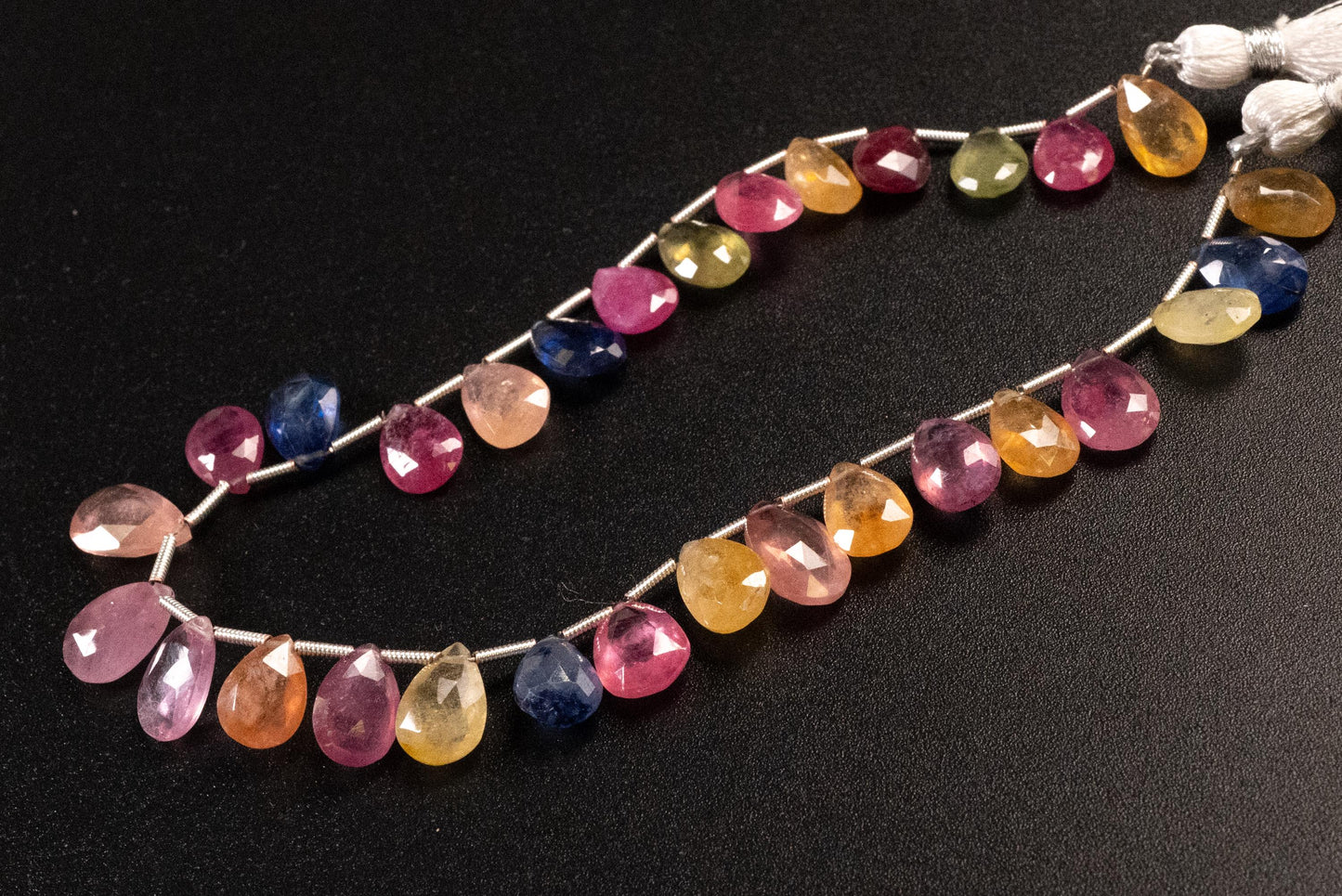 Multi Sapphire Pear Drop, Natural Pink Shaded Micro Faceted Peardrop, AAA clear Gemstone for jewelry making, sold by strand in picture