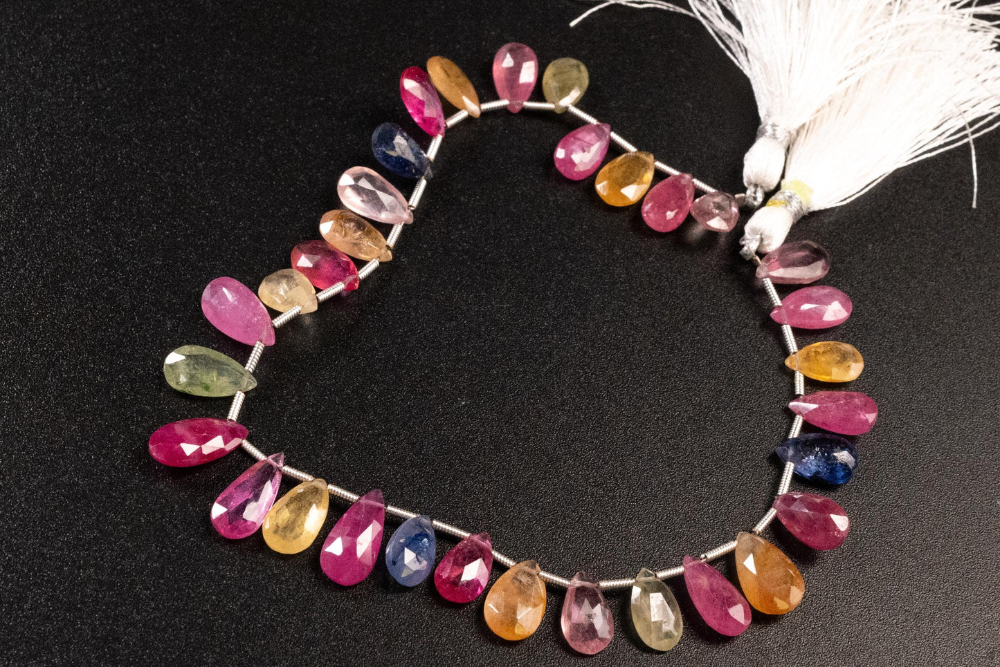 Multi Sapphire Pear Drop, Natural Pink Shaded Micro Faceted Peardrop, AAA clear Gemstone for jewelry making, sold by strand in picture