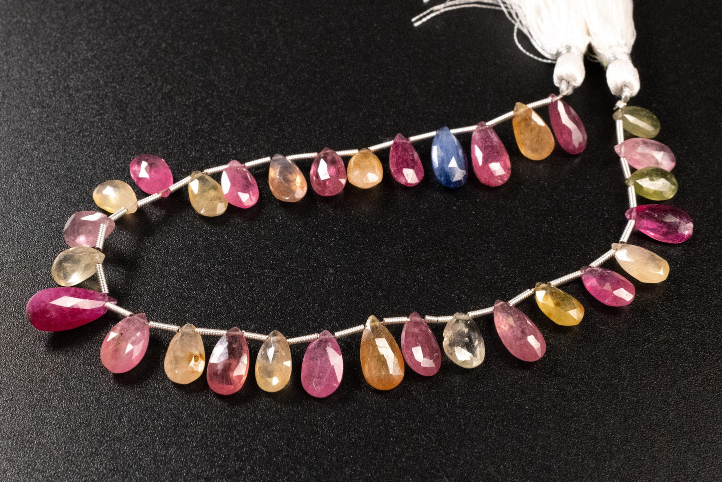 Multi Sapphire Pear Drop, Natural Pink Shaded Micro Faceted Peardrop, AAA clear Gemstone for jewelry making, sold by strand in picture