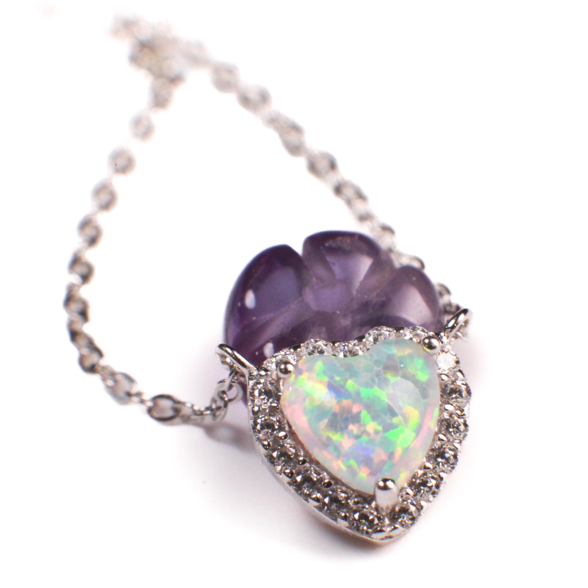 Genuine Ethiopian Fire Opal, Welo Opal Heart CZ diamond Pendant in 925 Sterling Silver, 22K Gold Vermeil Adjustable Necklace AAA Quality