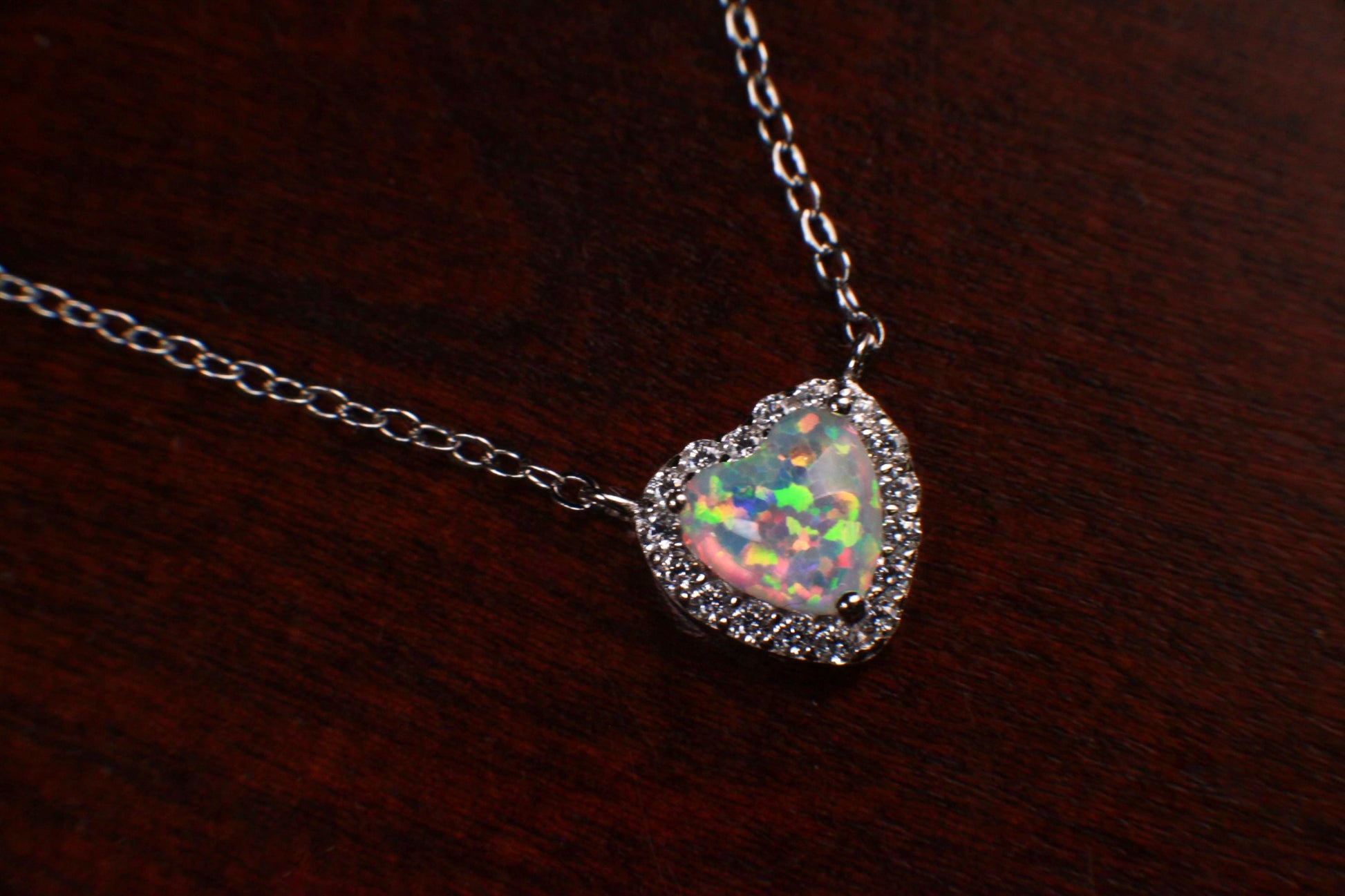 Genuine Ethiopian Fire Opal, Welo Opal Heart CZ diamond Pendant in 925 Sterling Silver, 22K Gold Vermeil Adjustable Necklace AAA Quality