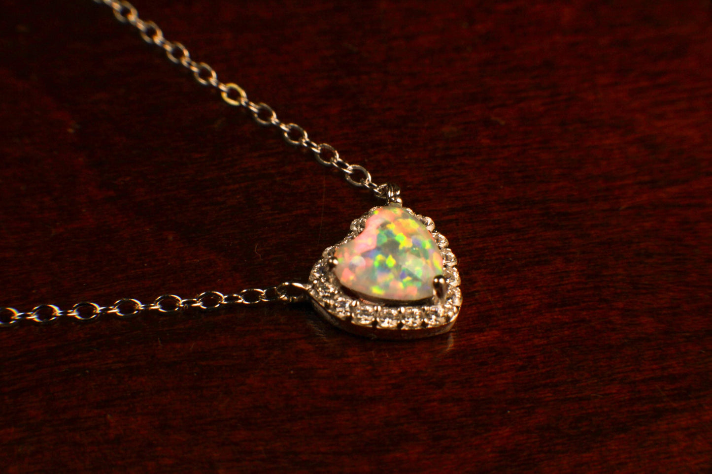 Genuine Ethiopian Fire Opal, Welo Opal Heart CZ diamond Pendant in 925 Sterling Silver, 22K Gold Vermeil Adjustable Necklace AAA Quality