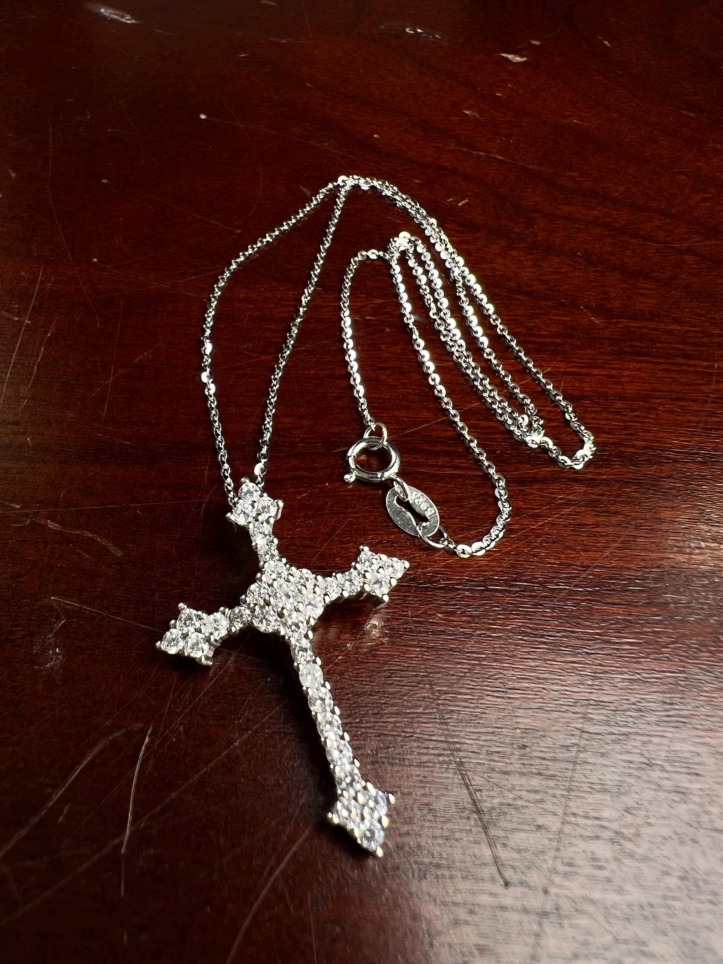 925 Sterling Silver CZ. Diamond setting Cross Pendant Necklace 925 stamped