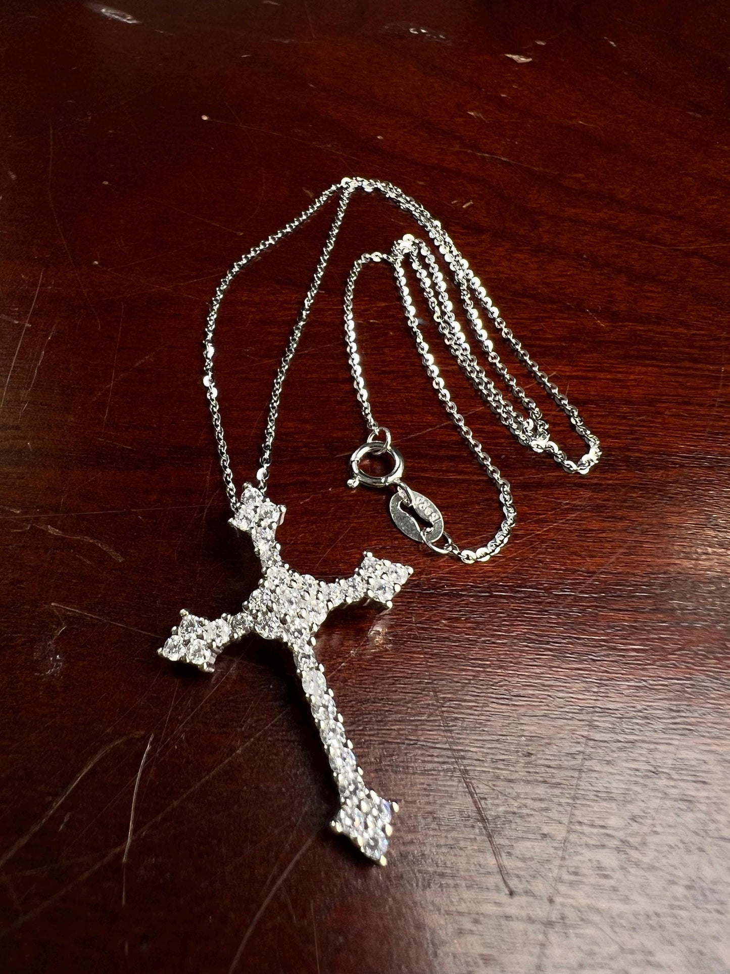 925 Sterling Silver CZ. Diamond setting Cross Pendant Necklace 925 stamped