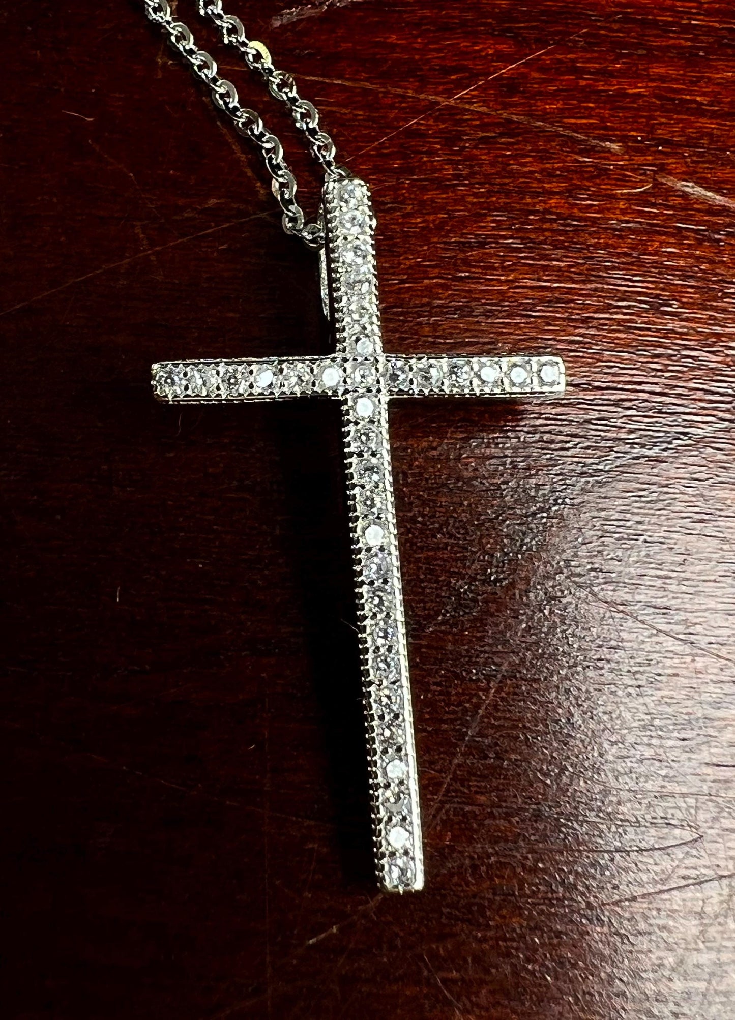 925 Sterling Silver CZ. Diamond setting Cross Pendant Necklace 925 stamped