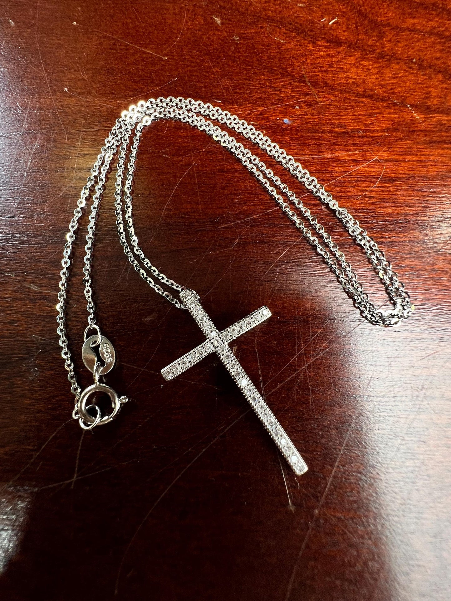 925 Sterling Silver CZ. Diamond setting Cross Pendant Necklace 925 stamped