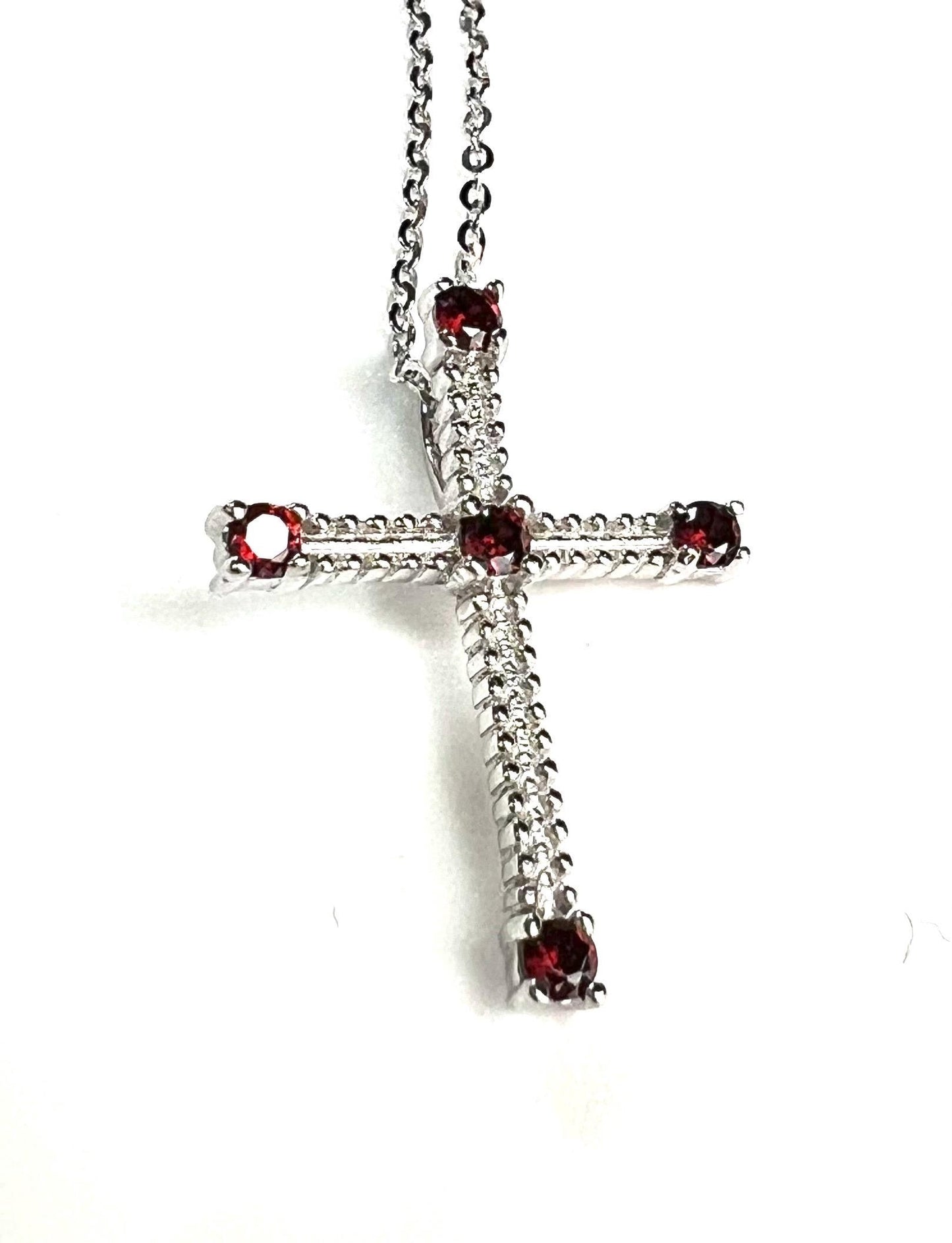 Solid 925 Sterling Silver with Garnet Gemstone Cross pendant 925 stamped High Quality Holiday Gift