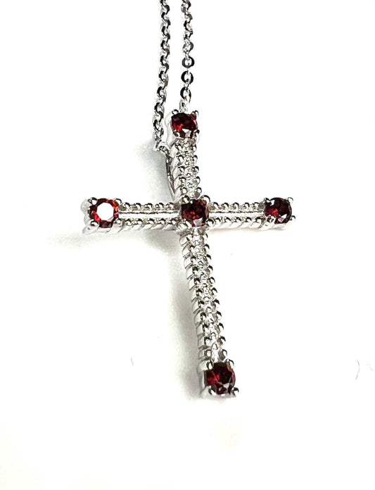 Solid 925 Sterling Silver with Garnet Gemstone Cross pendant 925 stamped High Quality Holiday Gift