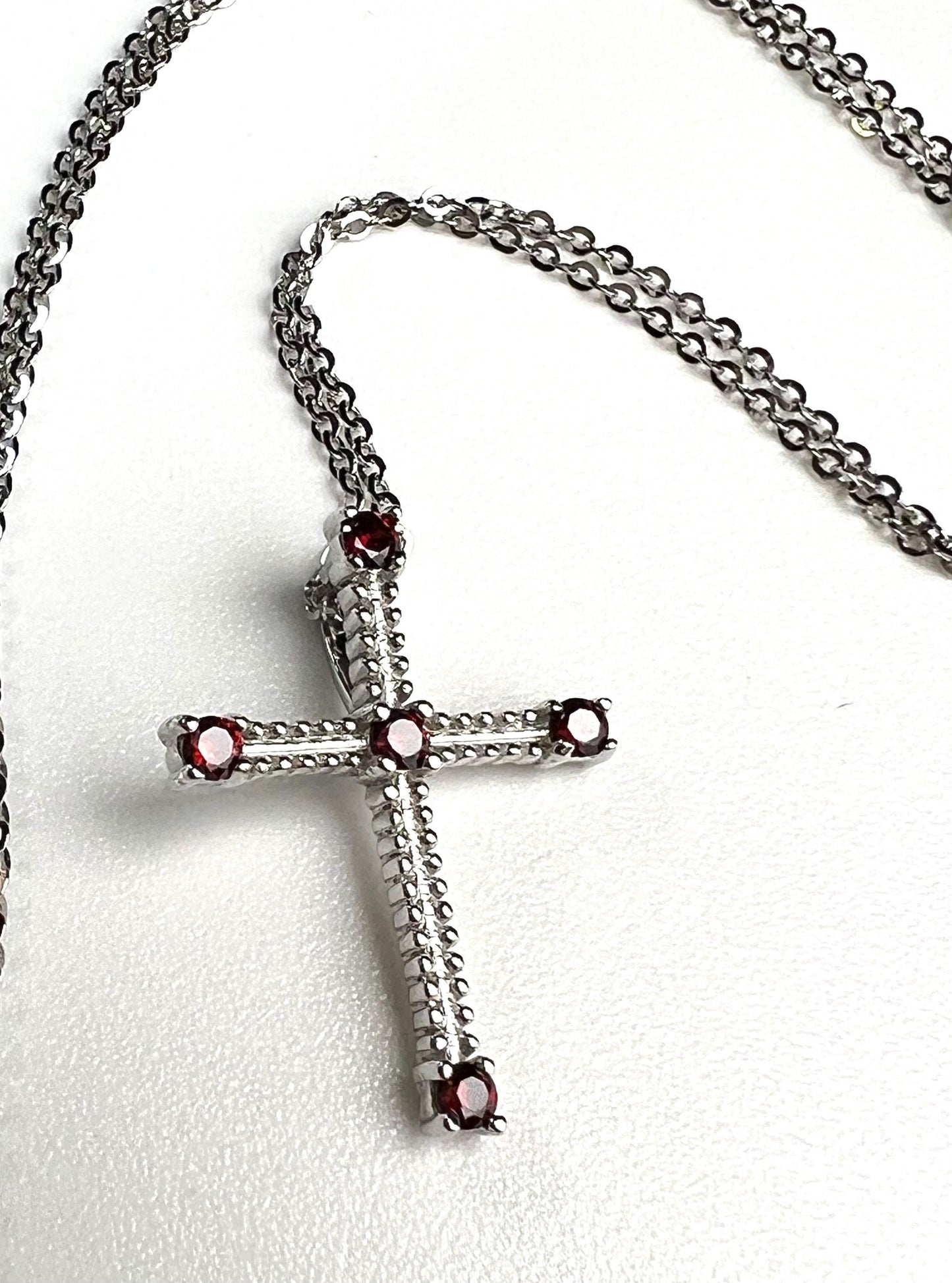 Solid 925 Sterling Silver with Garnet Gemstone Cross pendant 925 stamped High Quality Holiday Gift