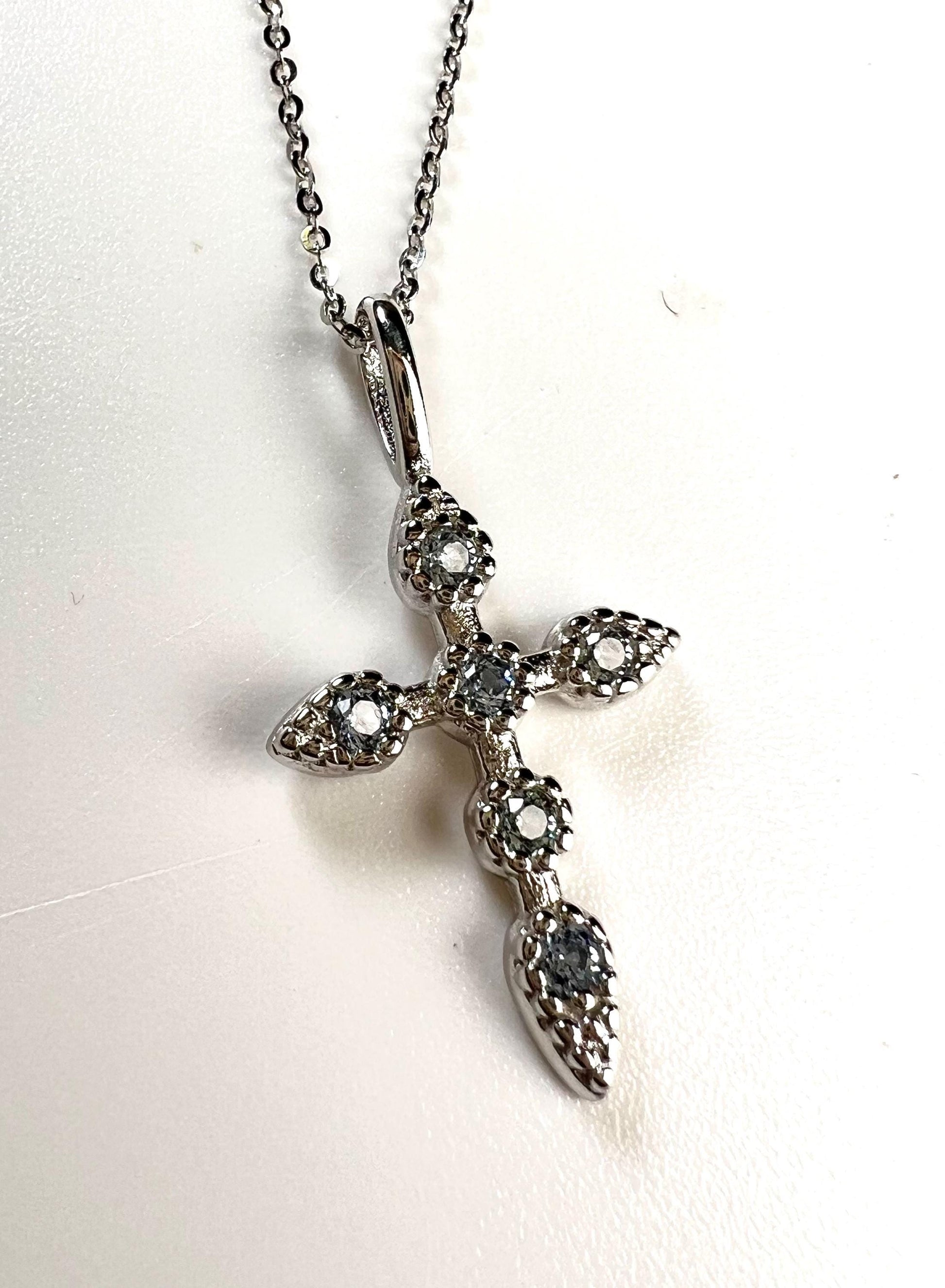 Solid 925 Sterling Silver with Blue Opal Gemstone Cross pendant 925 stamped High Quality Holiday Gift