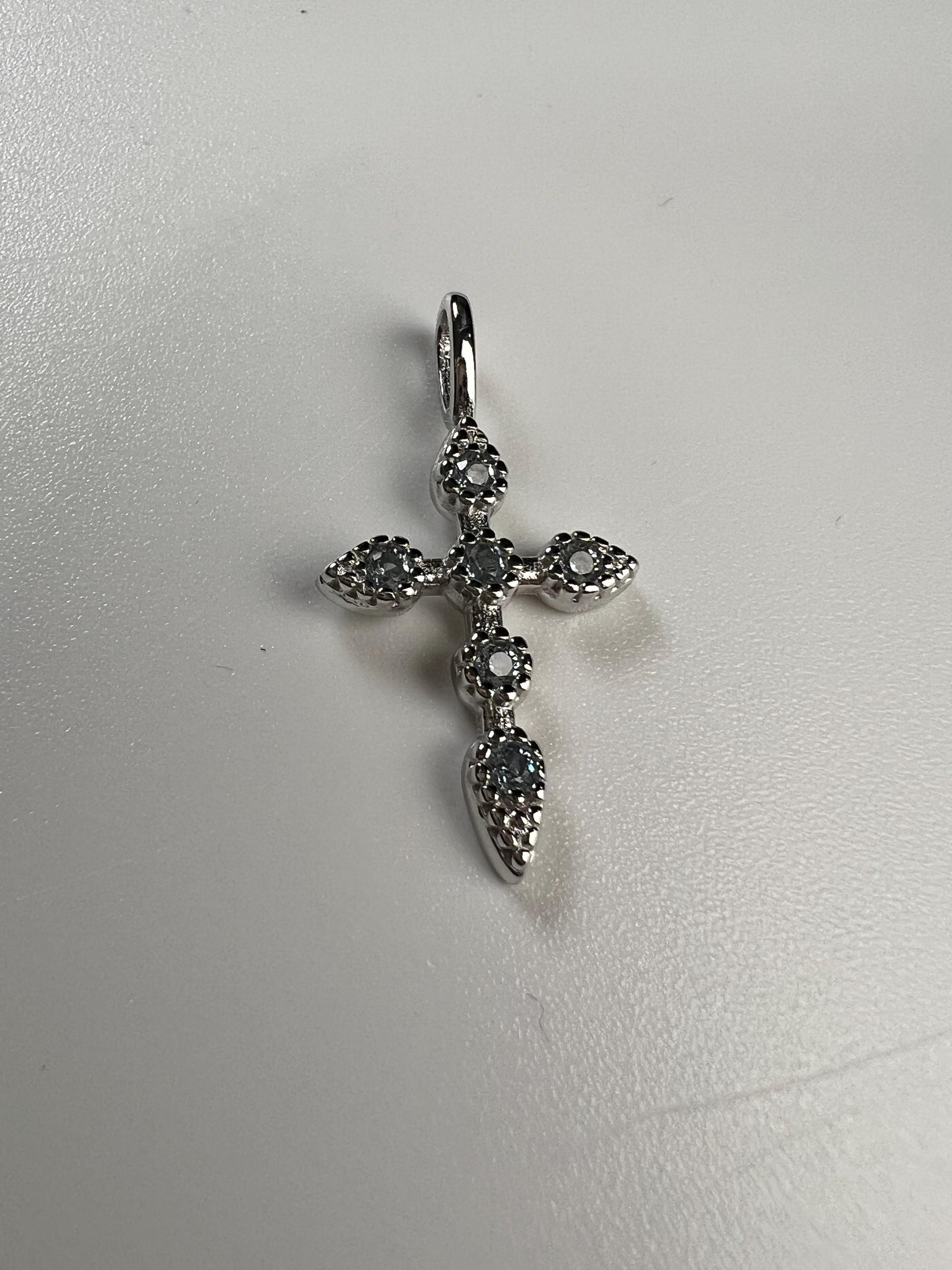 Solid 925 Sterling Silver with Blue Opal Gemstone Cross pendant 925 stamped High Quality Holiday Gift