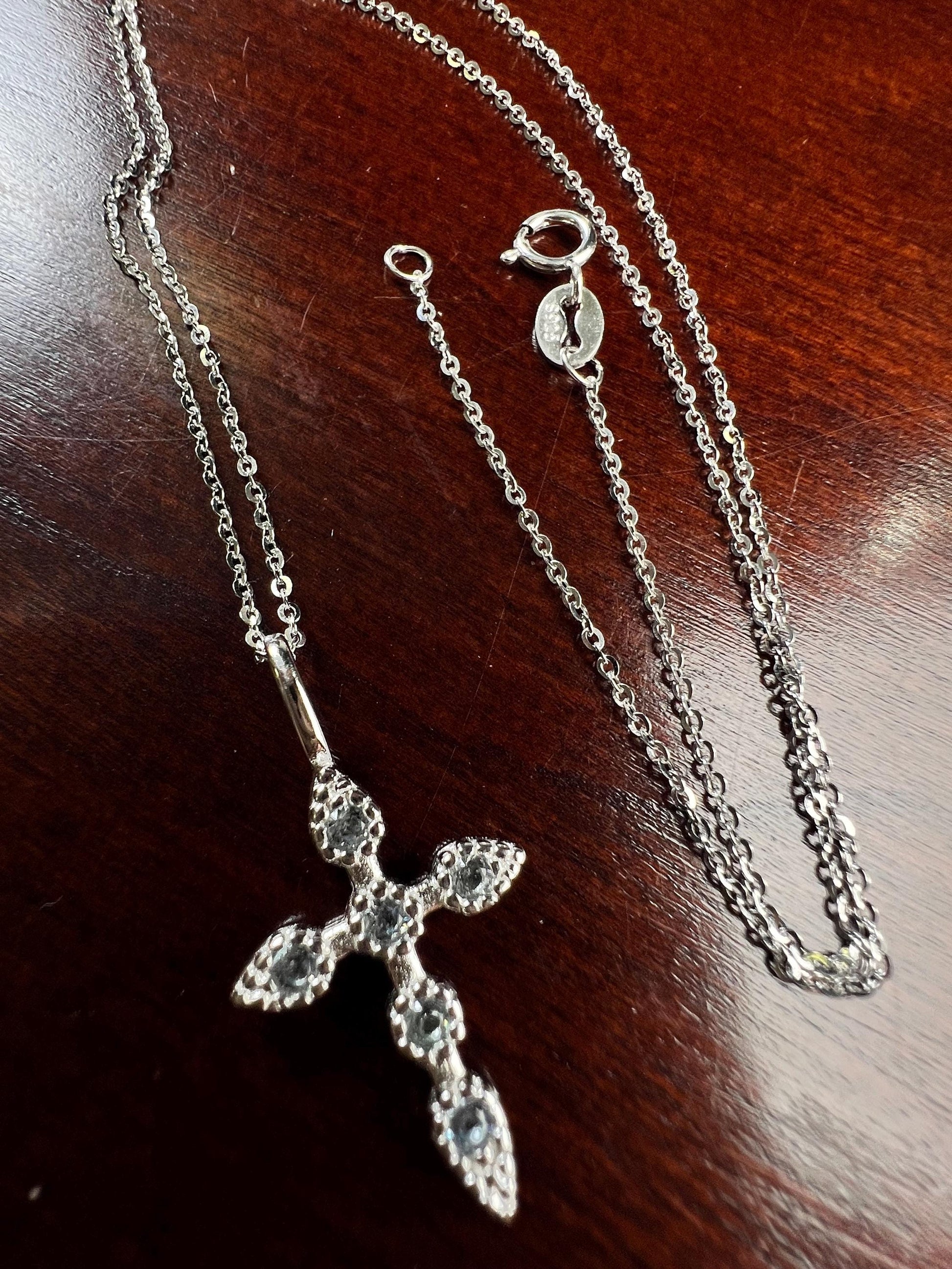 Solid 925 Sterling Silver with Blue Opal Gemstone Cross pendant 925 stamped High Quality Holiday Gift