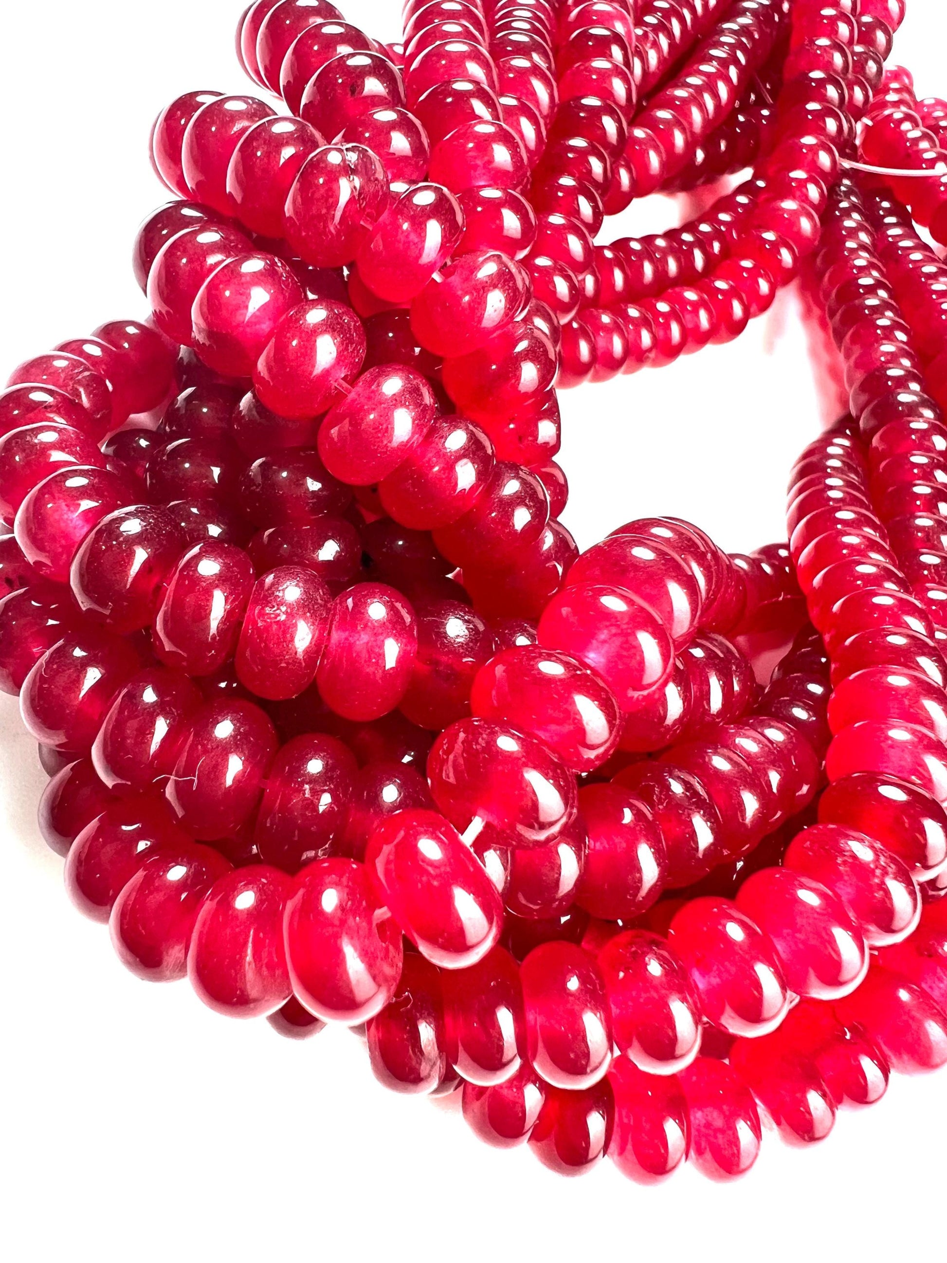 Pink Ruby Jade 8mm Smooth Roundel beads. Beautiful Dark pink Redish pink Ruby Jade 15” full Strand for jewelry making natural gemstone