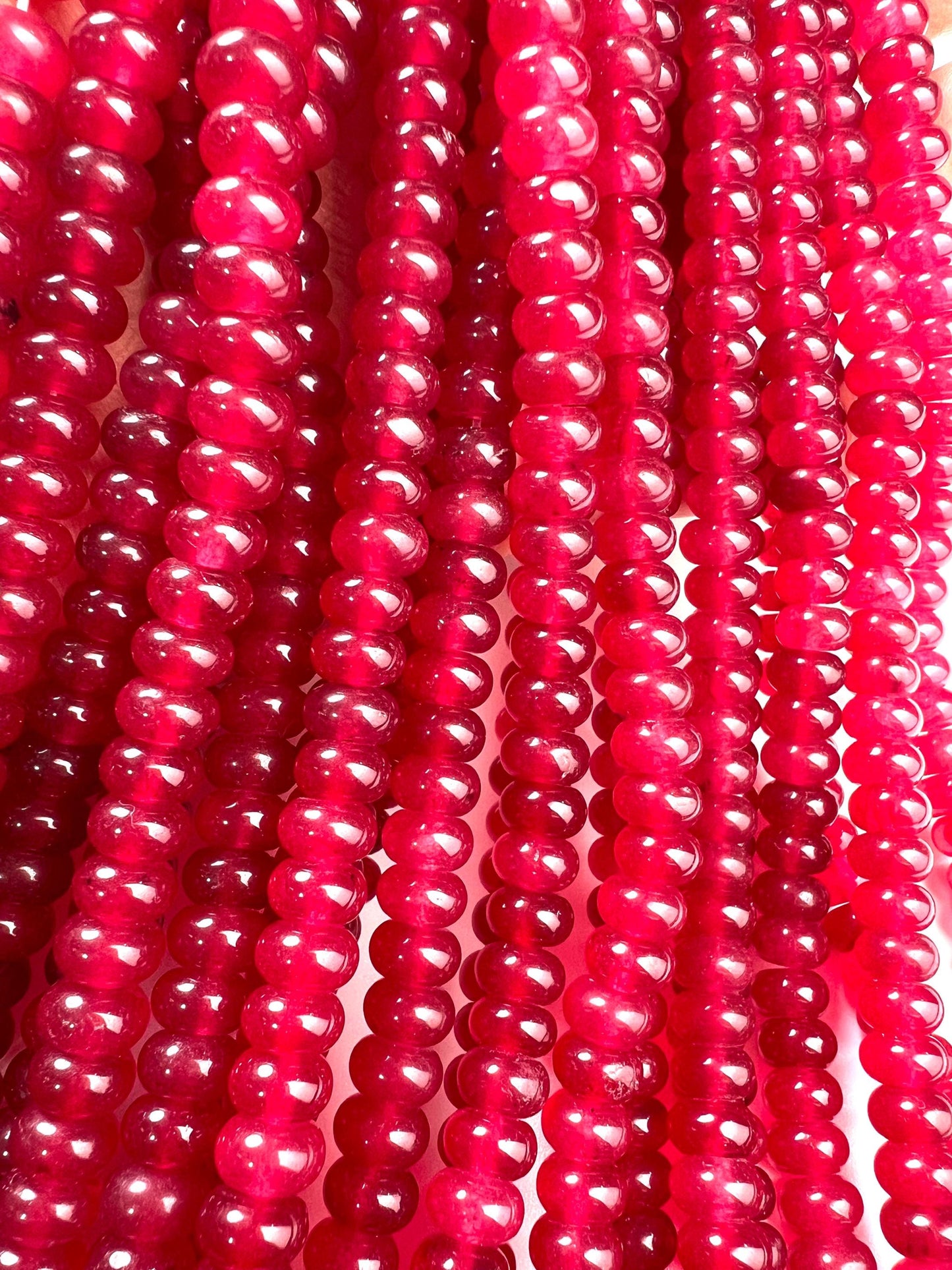 Pink Ruby Jade 8mm Smooth Roundel beads. Beautiful Dark pink Redish pink Ruby Jade 15” full Strand for jewelry making natural gemstone