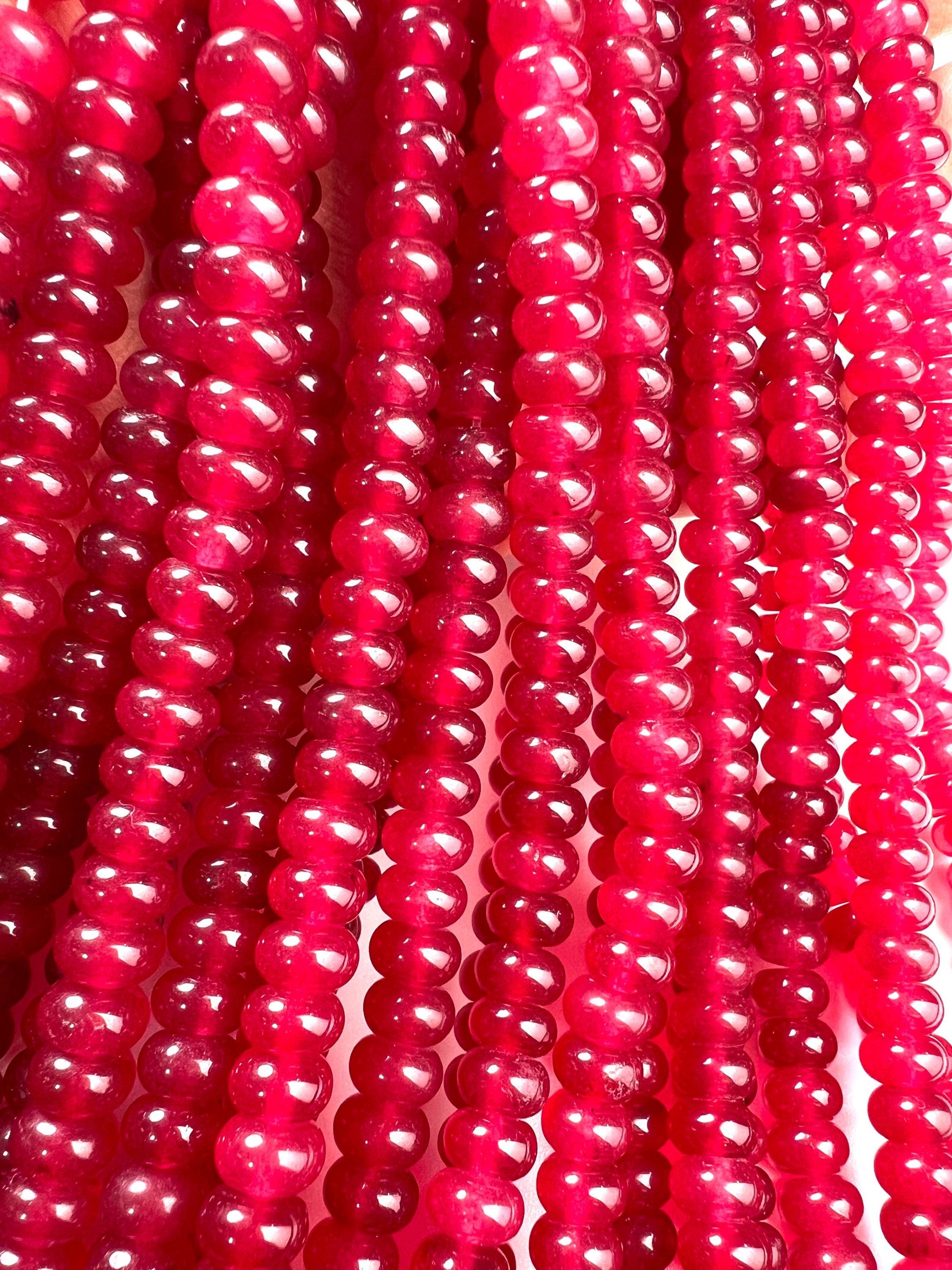 Pink Ruby Jade 8mm Smooth Roundel beads. Beautiful Dark pink Redish pink Ruby Jade 15” full Strand for jewelry making natural gemstone