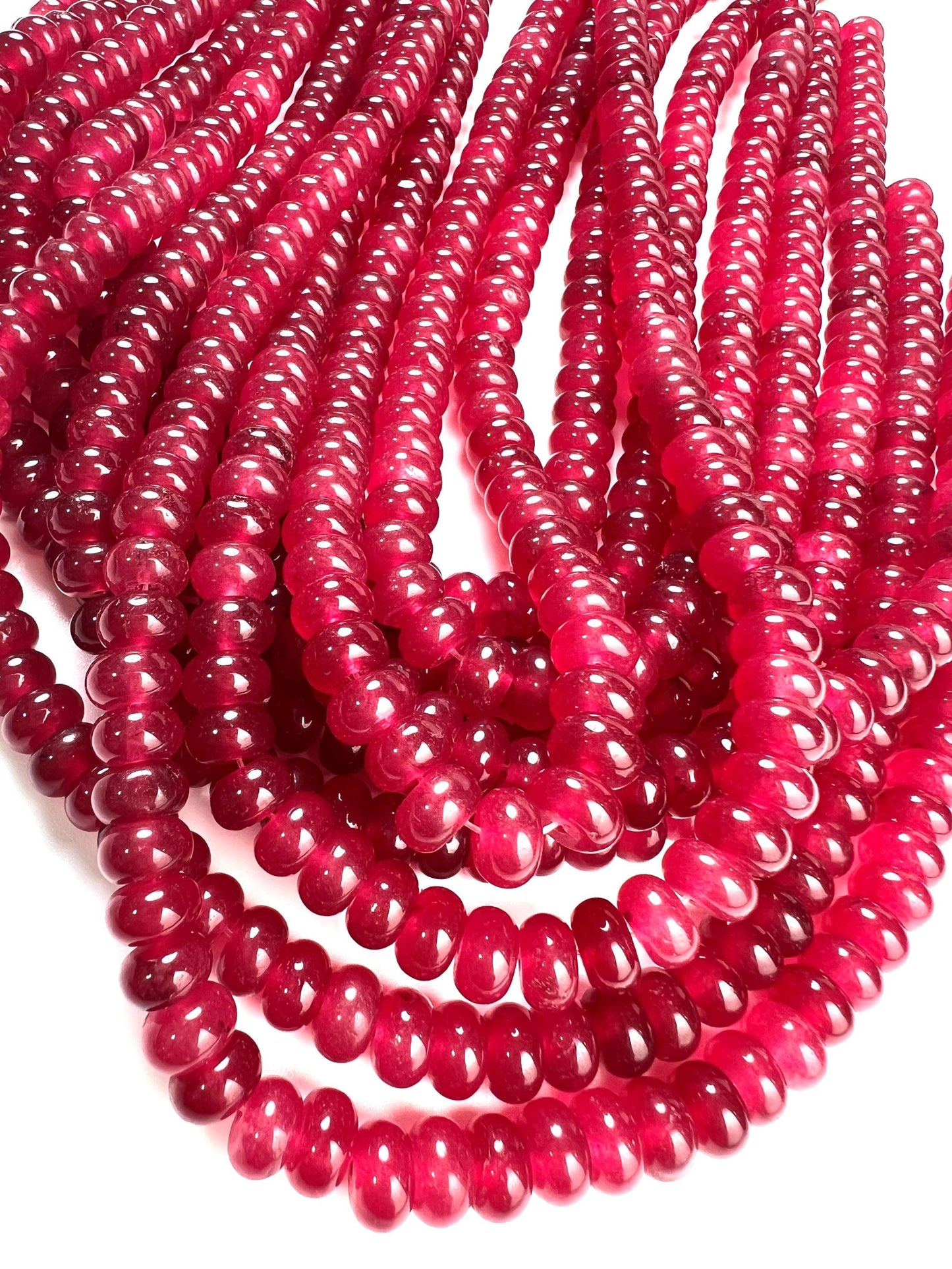 Pink Ruby Jade 8mm Smooth Roundel beads. Beautiful Dark pink Redish pink Ruby Jade 15” full Strand for jewelry making natural gemstone