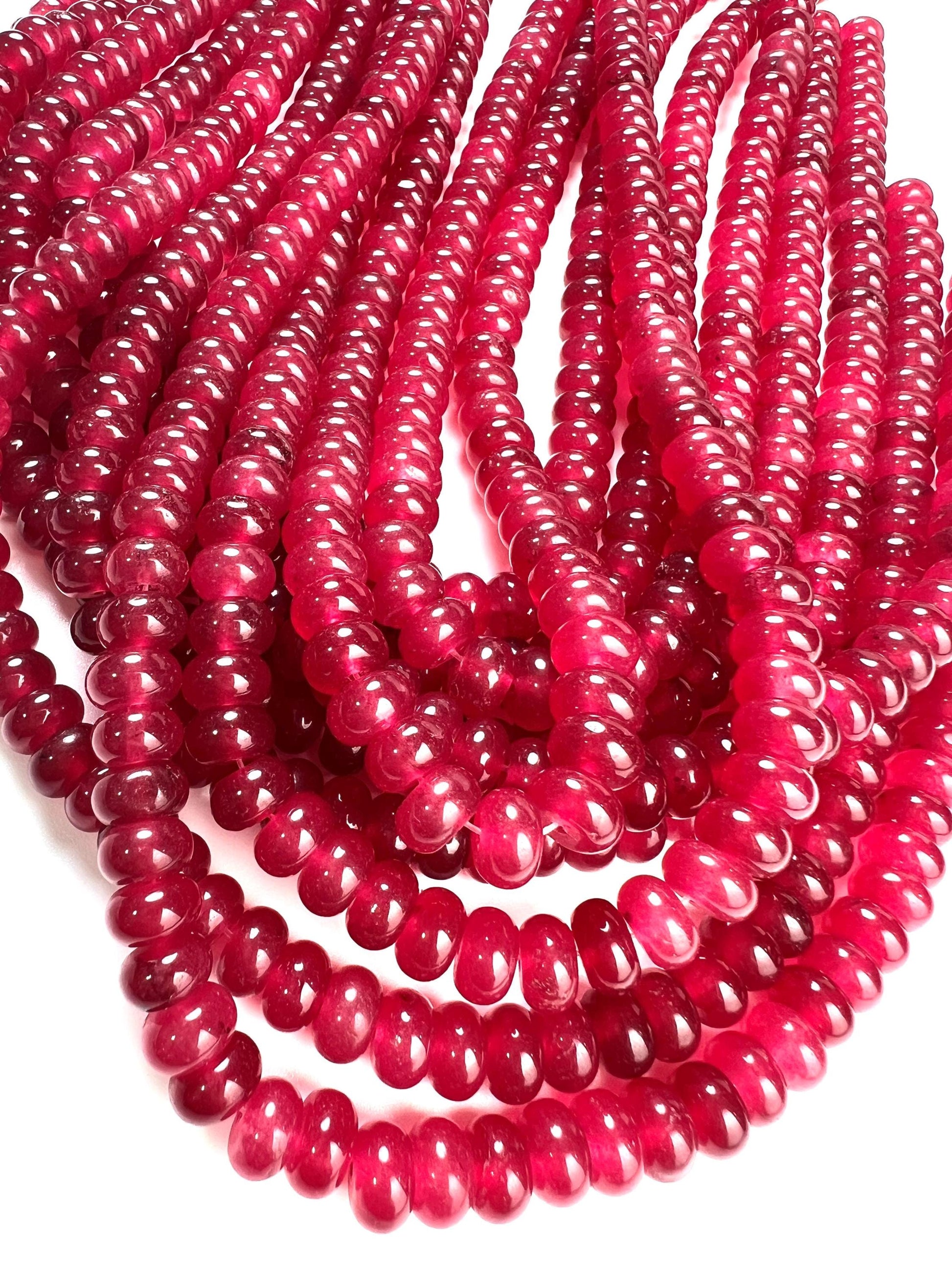 Pink Ruby Jade 8mm Smooth Roundel beads. Beautiful Dark pink Redish pink Ruby Jade 15” full Strand for jewelry making natural gemstone