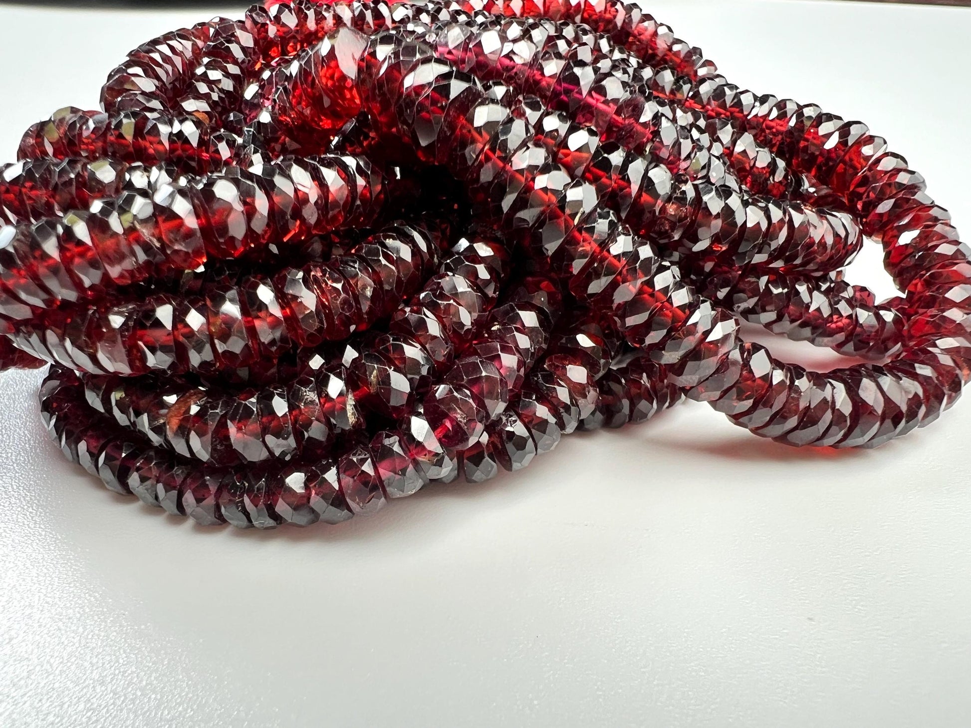 Natural Mozambique Garnet Faceted Heishi Wheel 5-6mm Roundel Merlot red Rare Heavy Weight Gemstone Bead 6”,12” strand
