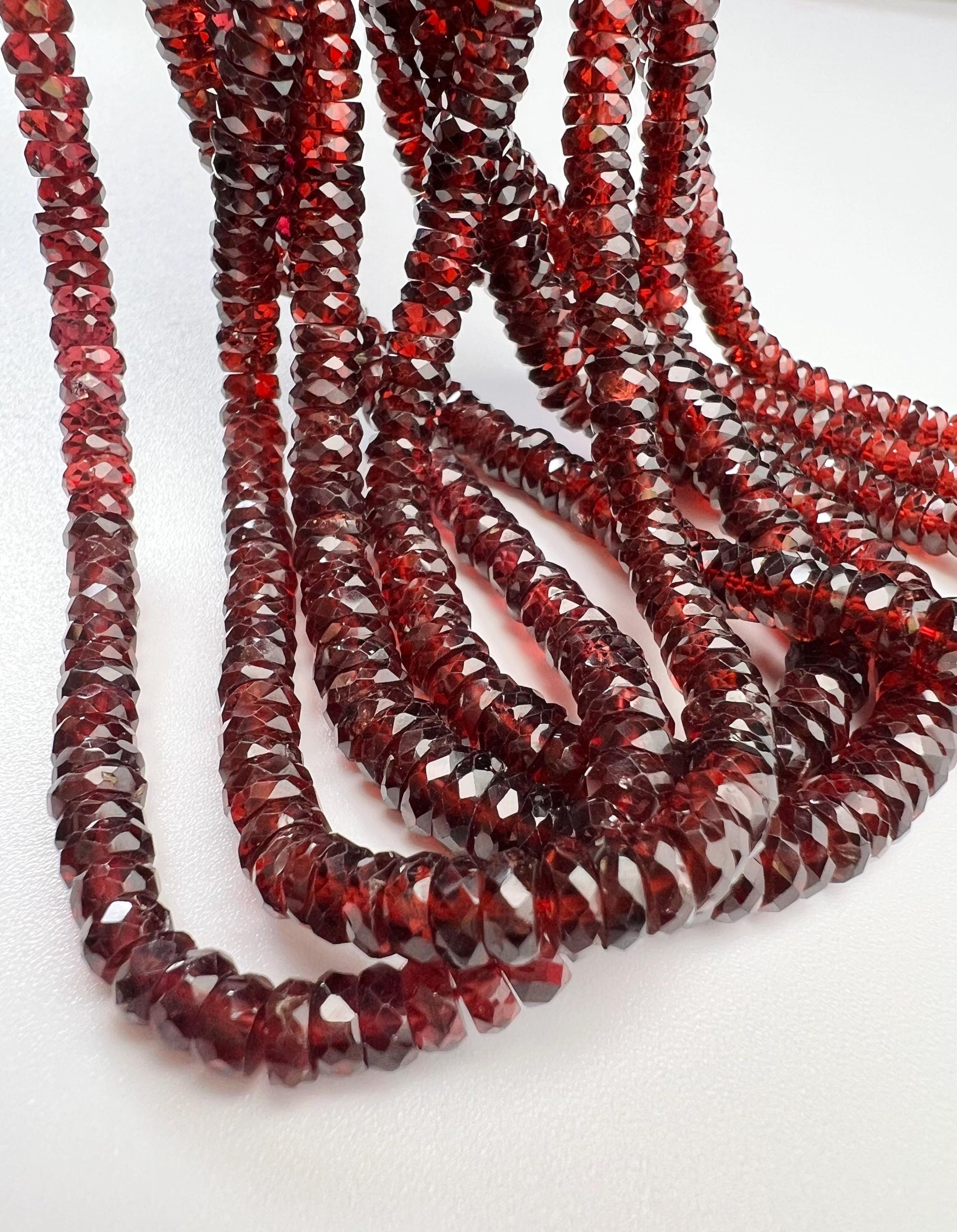 Natural Mozambique Garnet Faceted Heishi Wheel 5-6mm Roundel Merlot red Rare Heavy Weight Gemstone Bead 6”,12” strand