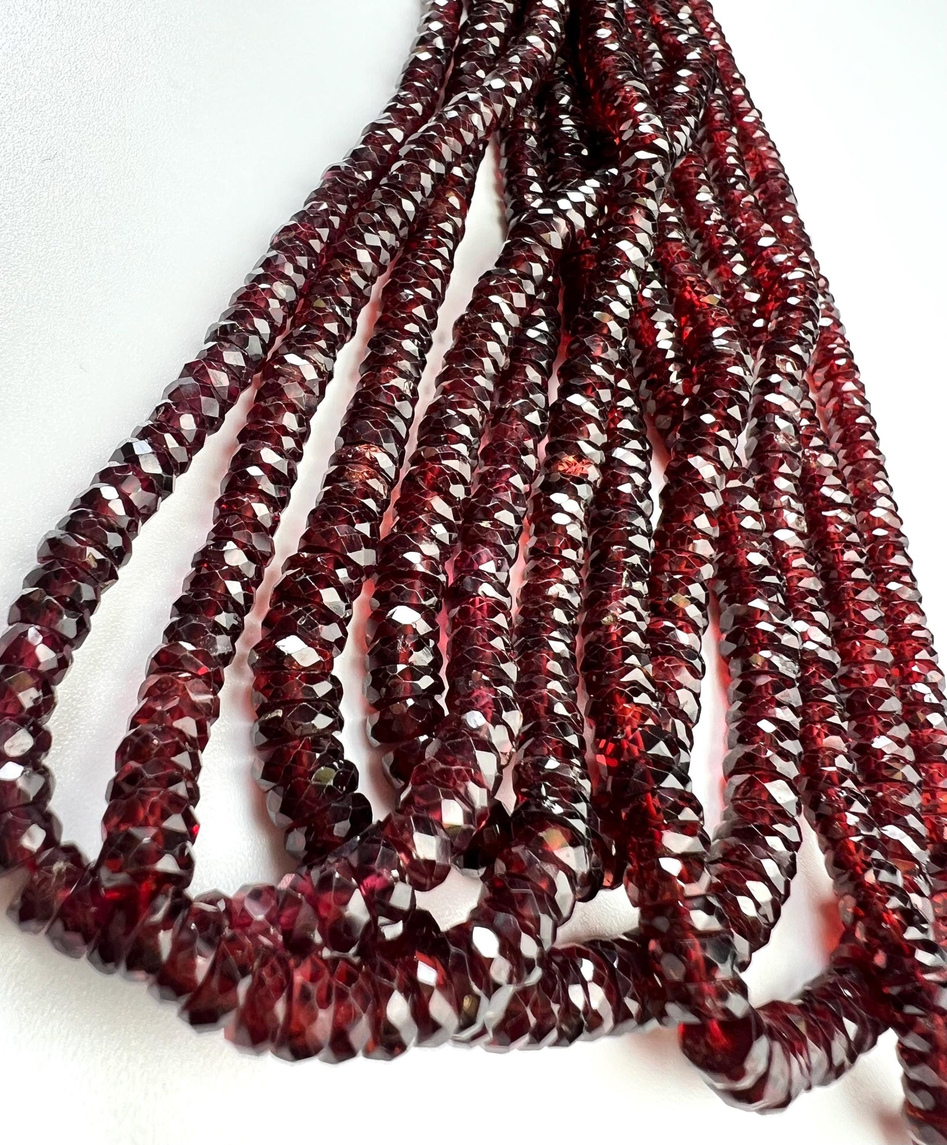 Natural Mozambique Garnet Faceted Heishi Wheel 5-6mm Roundel Merlot red Rare Heavy Weight Gemstone Bead 6”,12” strand