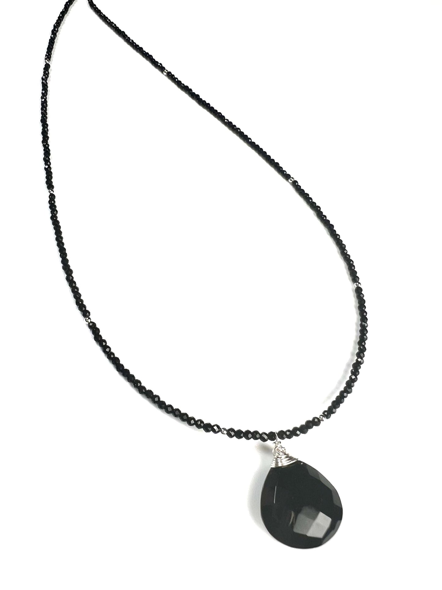 Genuine Black Spinel bead and heart pendant Necklace , graduation,Layering Necklace 14" to 48"