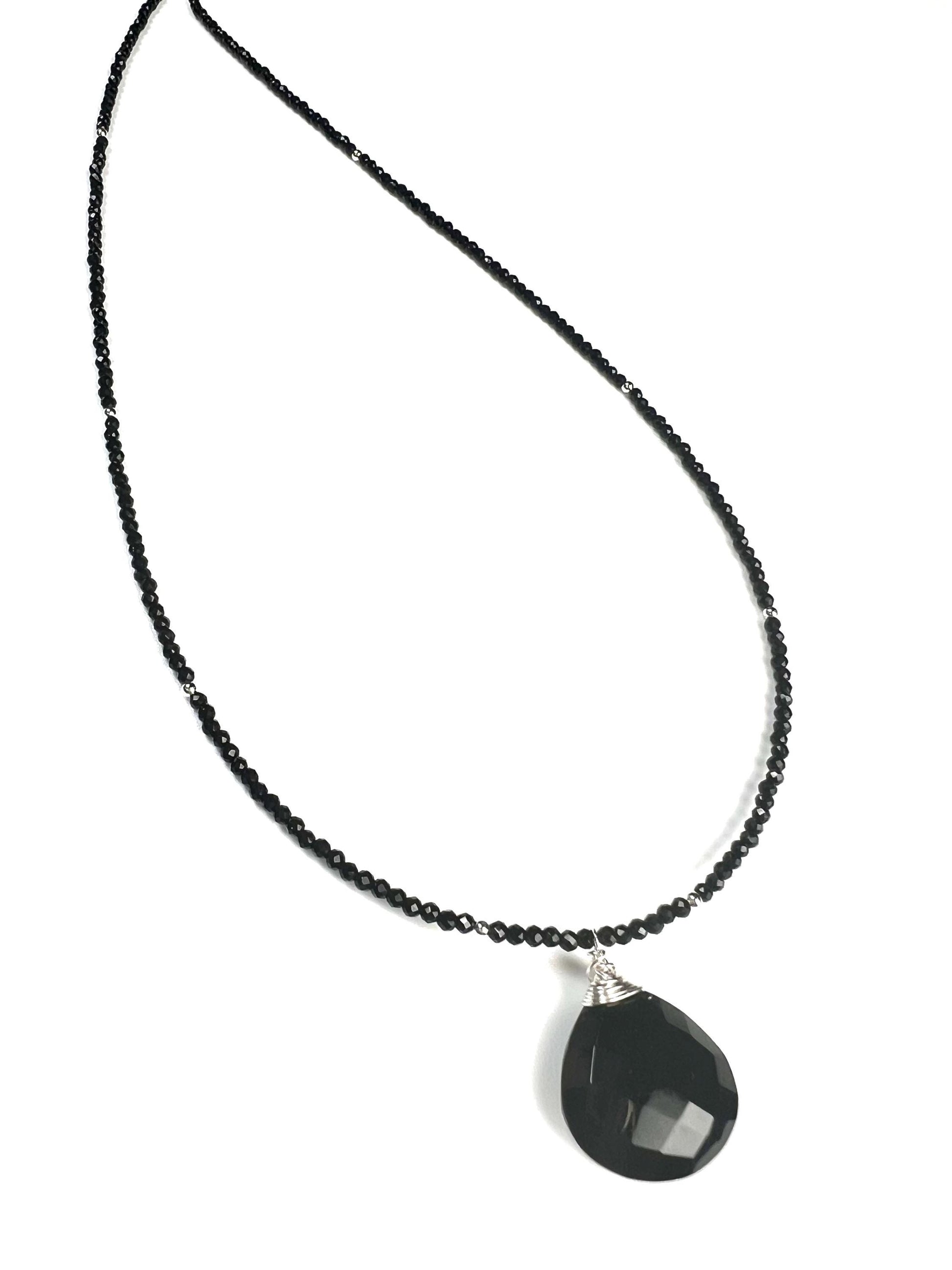 Genuine Black Spinel bead and heart pendant Necklace , graduation,Layering Necklace 14" to 48"