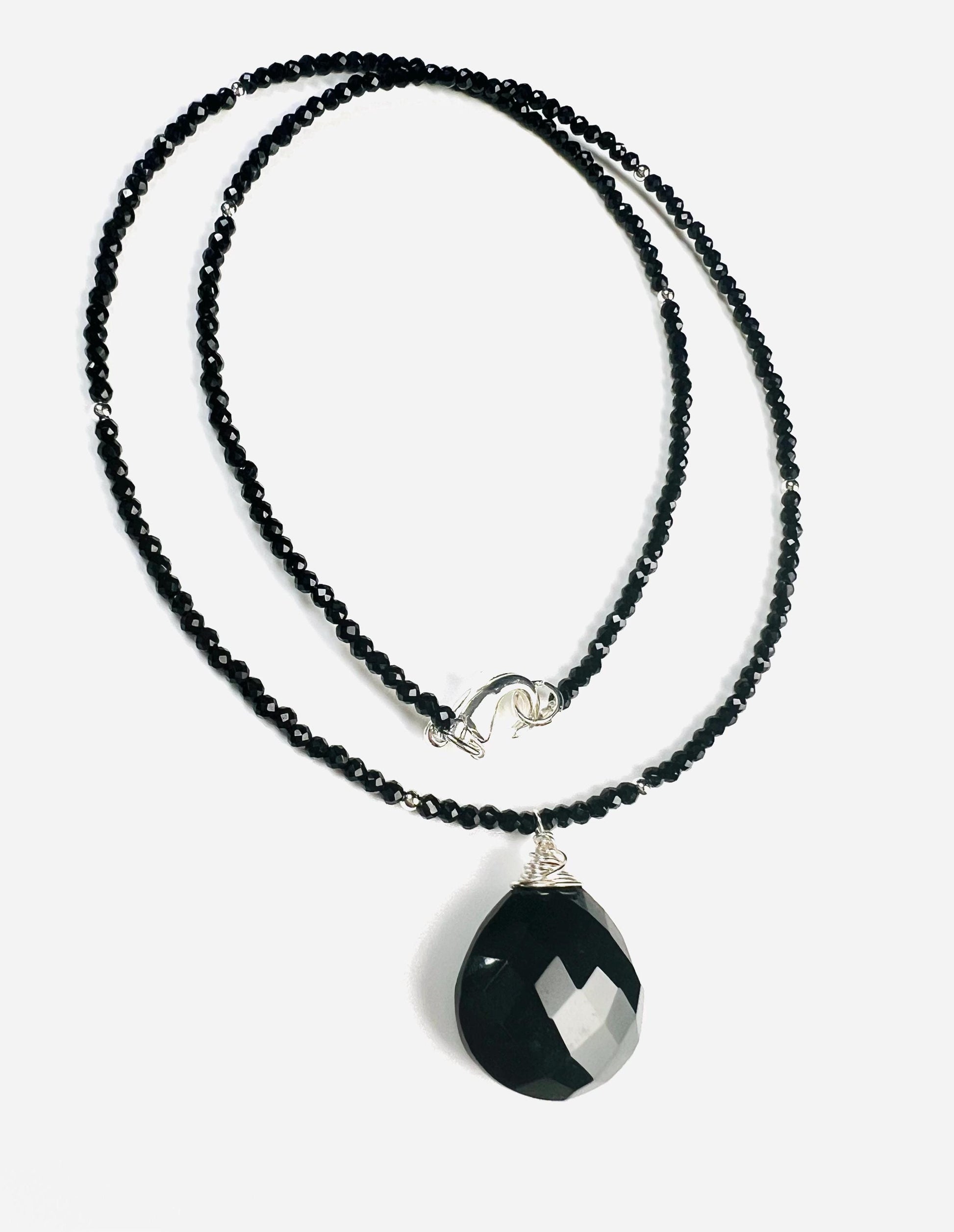 Genuine Black Spinel bead and heart pendant Necklace , graduation,Layering Necklace 14" to 48"