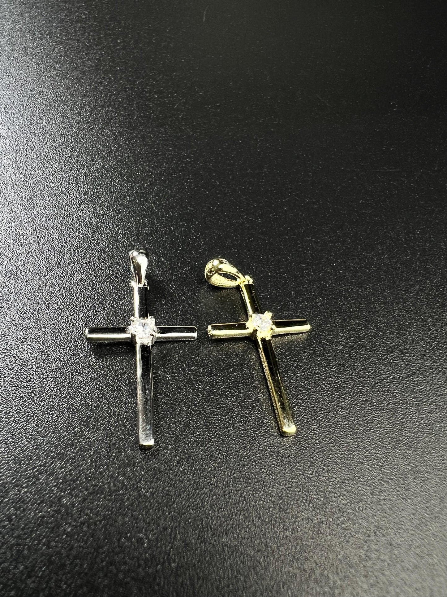 Solid 925 Sterling Silver and 18k gold vermeil Cross with CZ diamond pendant Necklace 925 stamped High Quality Holiday Gift