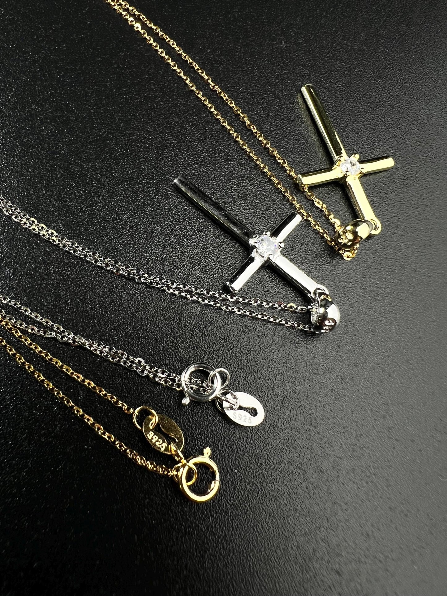 Solid 925 Sterling Silver and 18k gold vermeil Cross with CZ diamond pendant Necklace 925 stamped High Quality Holiday Gift