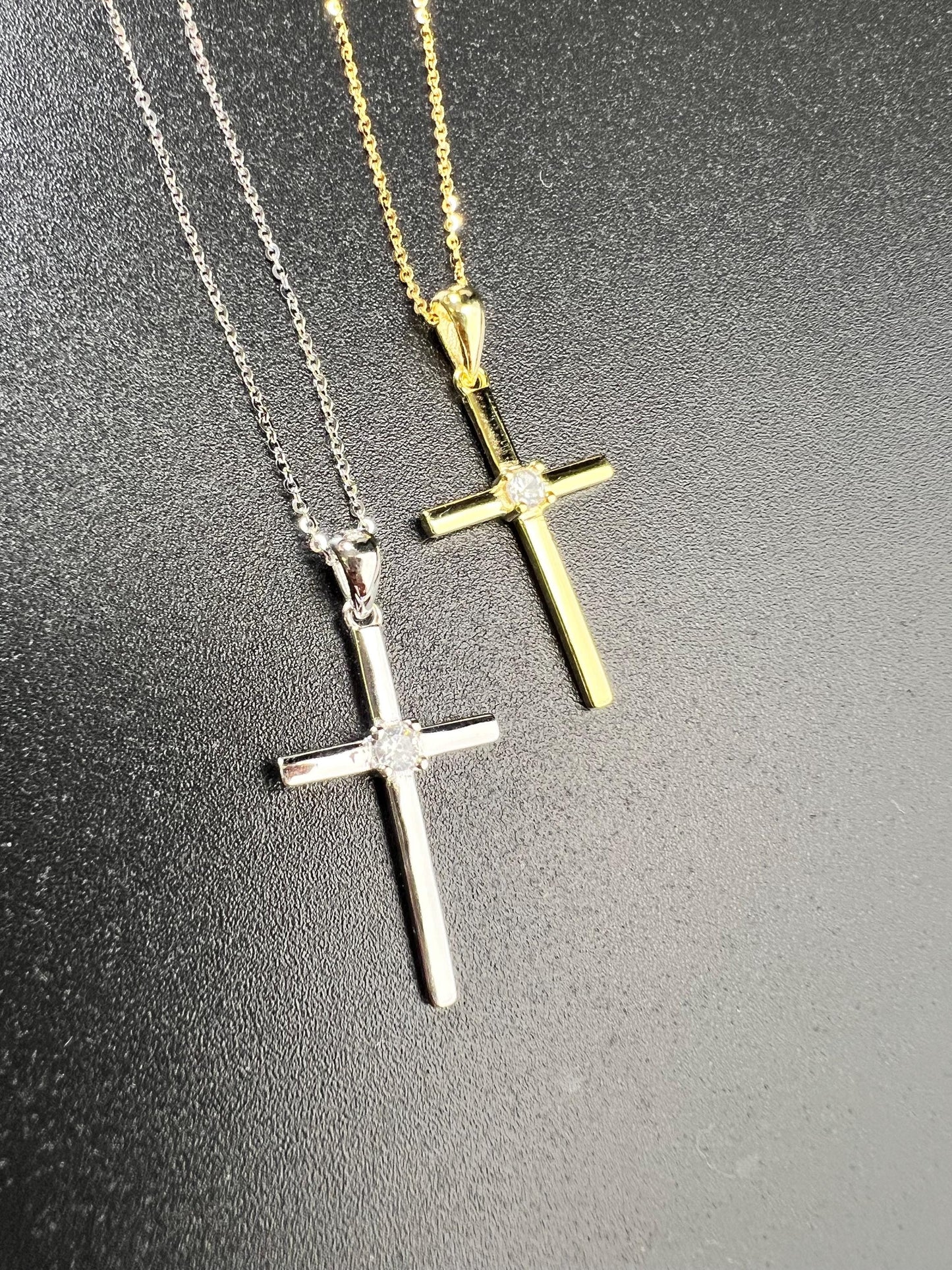 Solid 925 Sterling Silver and 18k gold vermeil Cross with CZ diamond pendant Necklace 925 stamped High Quality Holiday Gift
