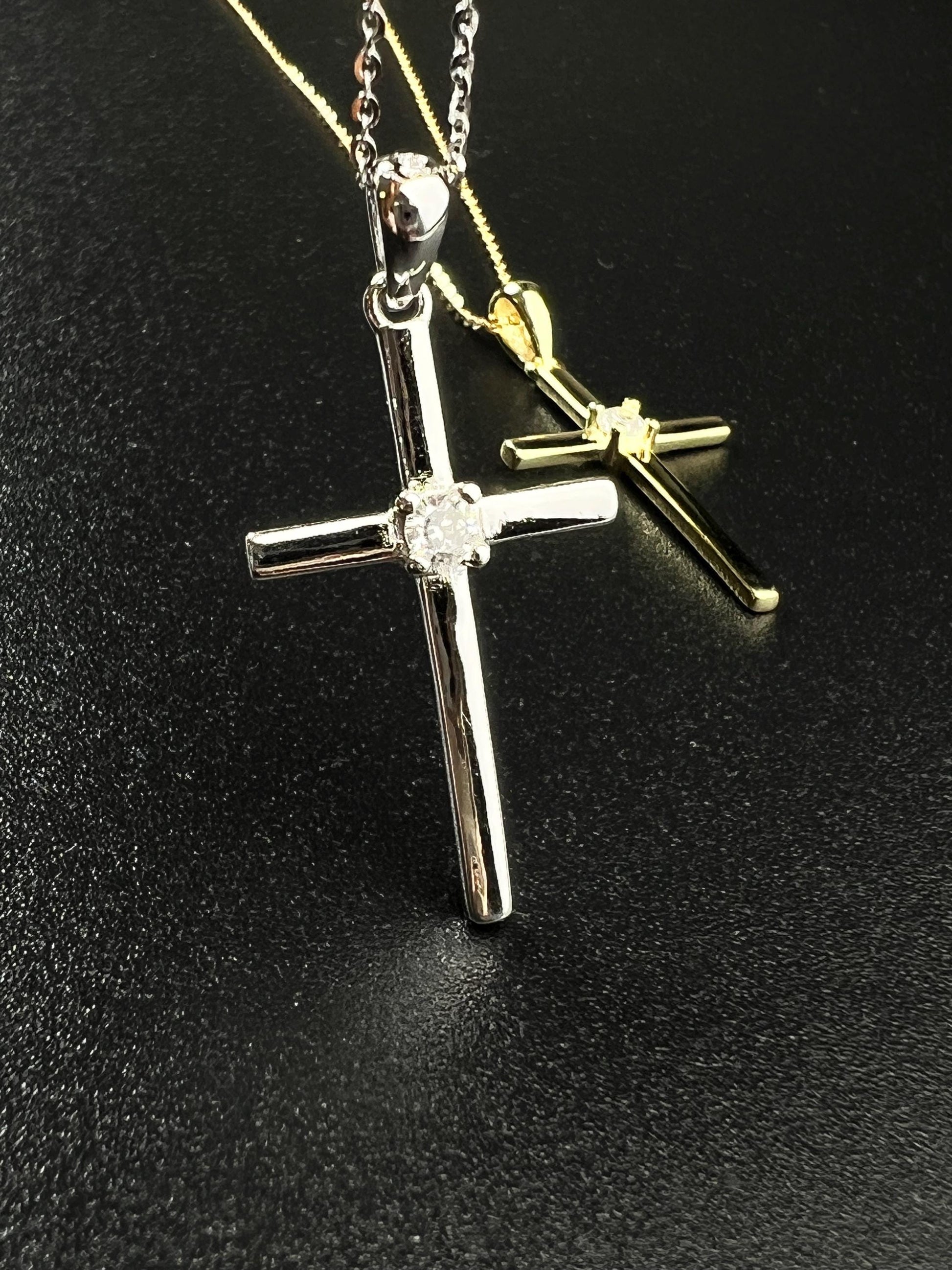 Solid 925 Sterling Silver and 18k gold vermeil Cross with CZ diamond pendant Necklace 925 stamped High Quality Holiday Gift