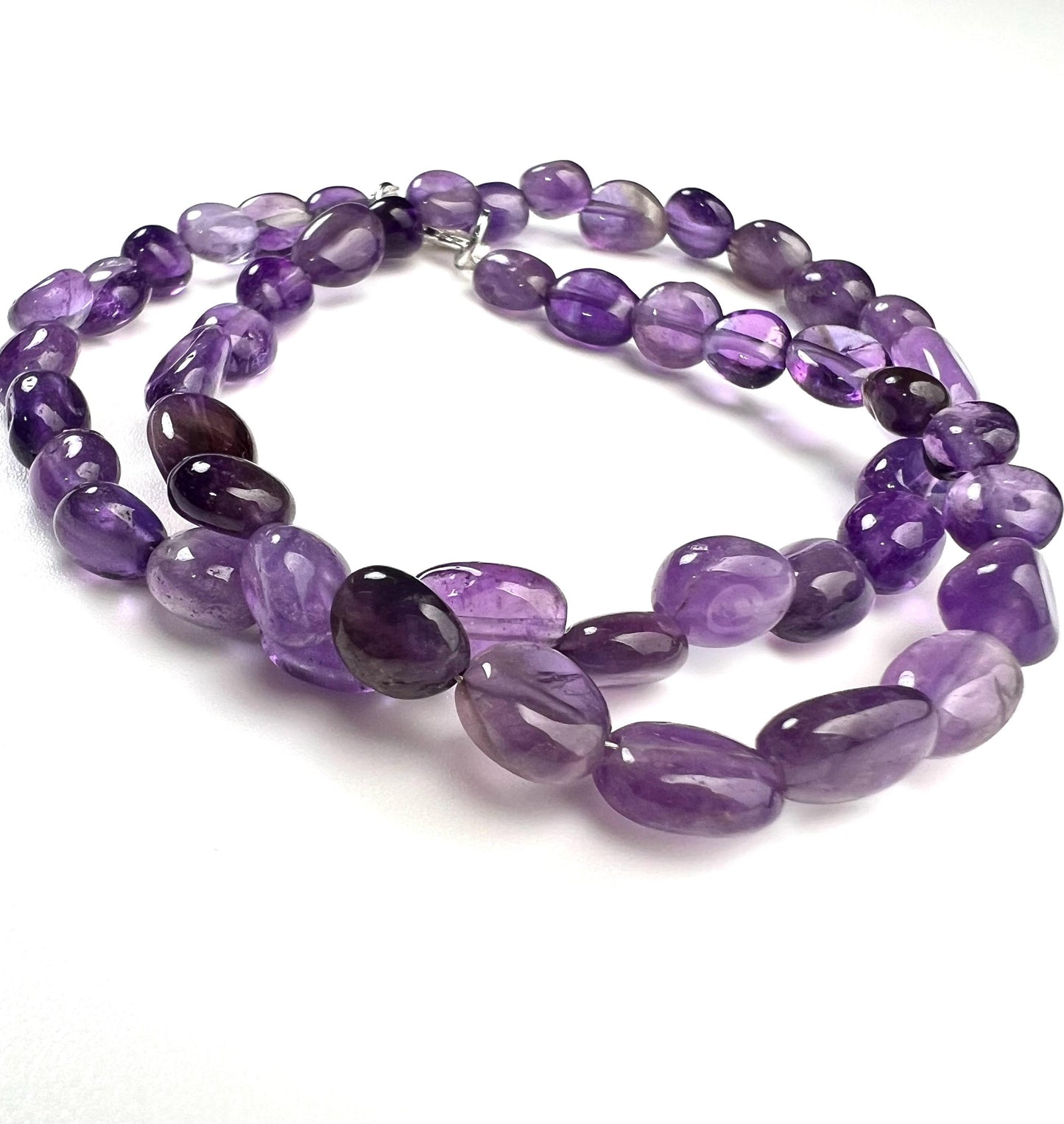 Amethyst oval 6-7mm Silver necklace February Birthstone Energy, Meditation yoga Necklace