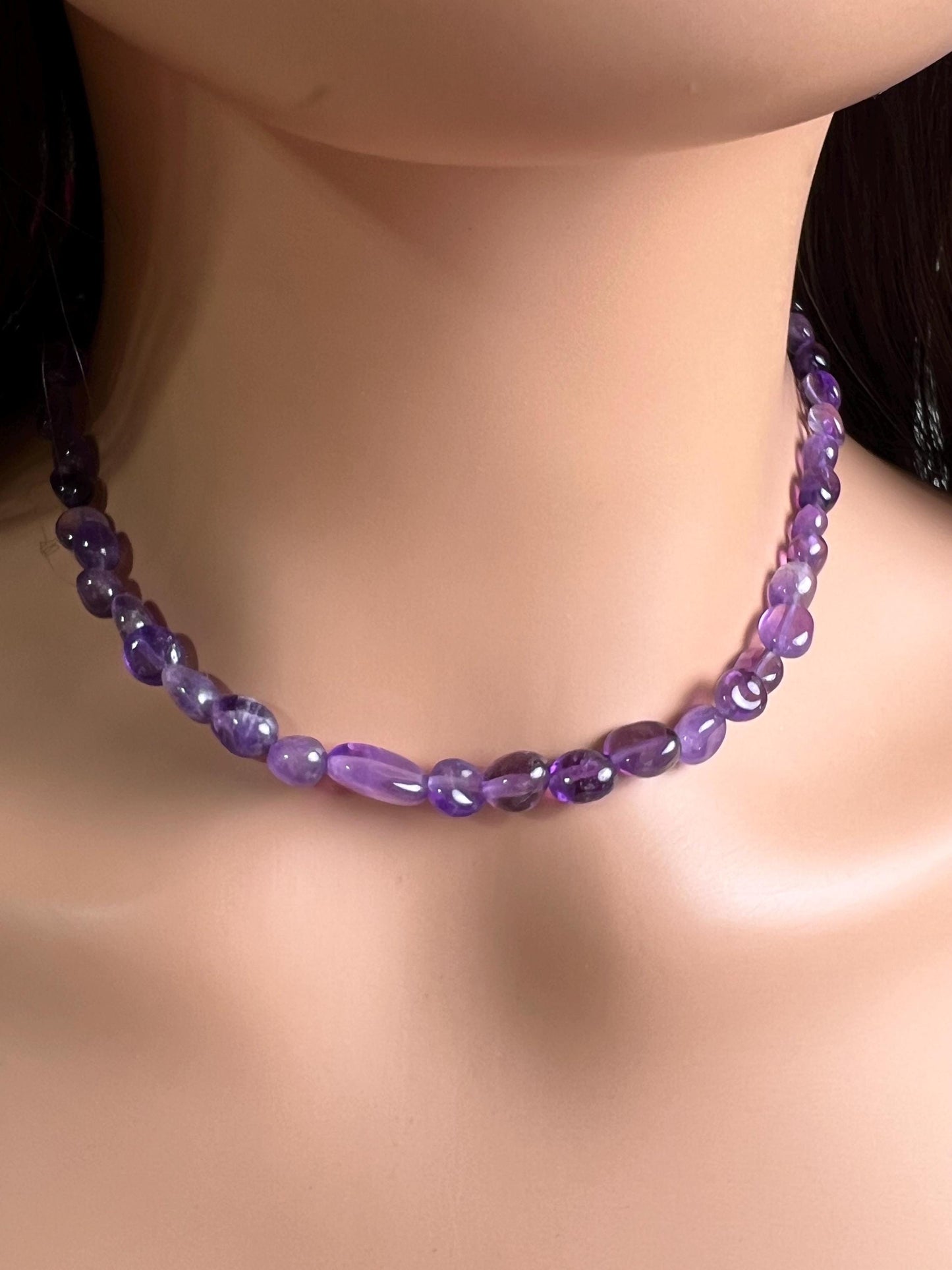 Amethyst oval 6-7mm Silver necklace February Birthstone Energy, Meditation yoga Necklace