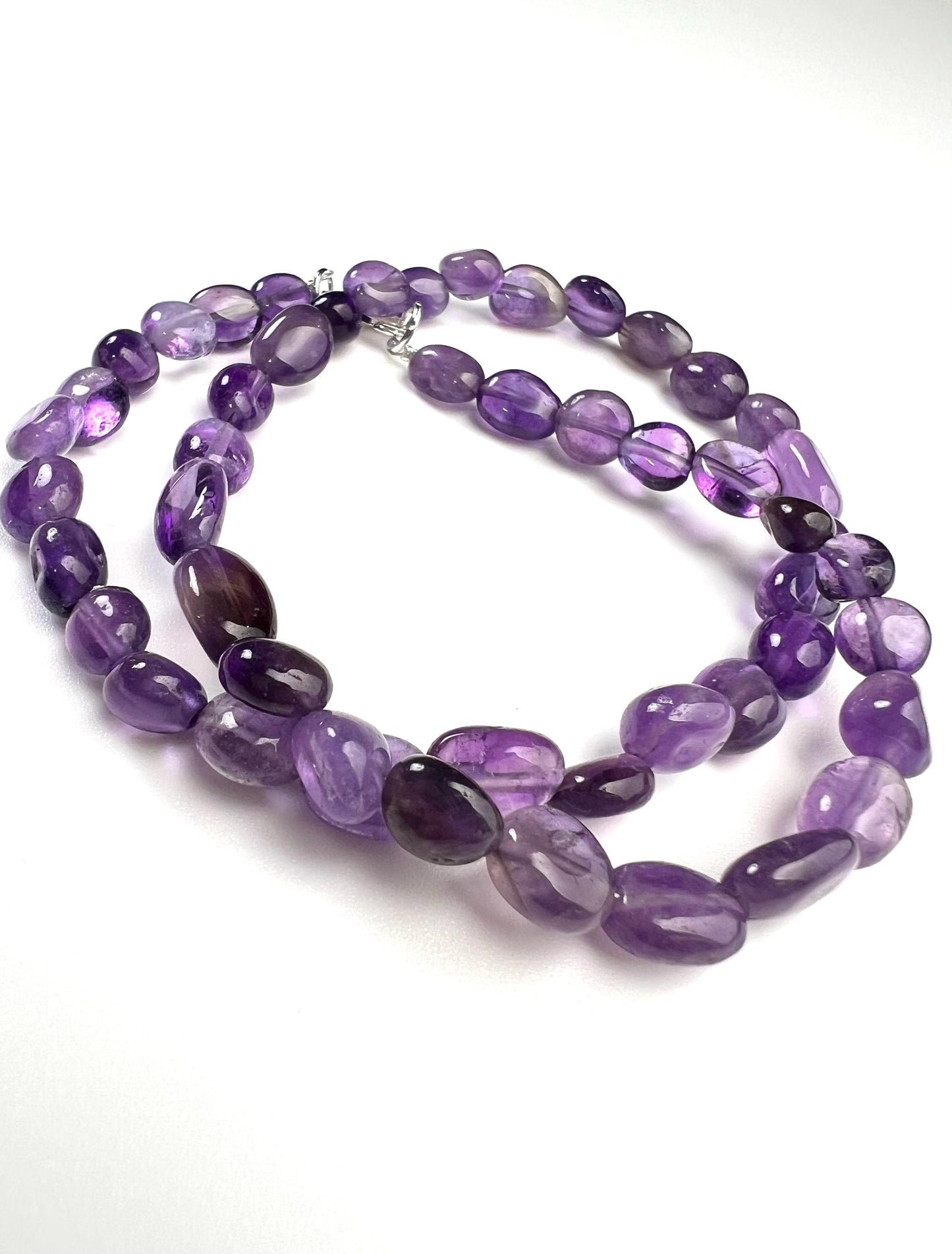 Amethyst oval 6-7mm Silver necklace February Birthstone Energy, Meditation yoga Necklace