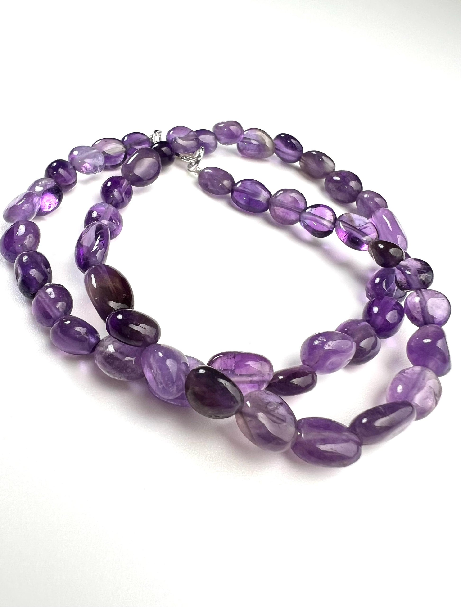 Amethyst oval 6-7mm Silver necklace February Birthstone Energy, Meditation yoga Necklace