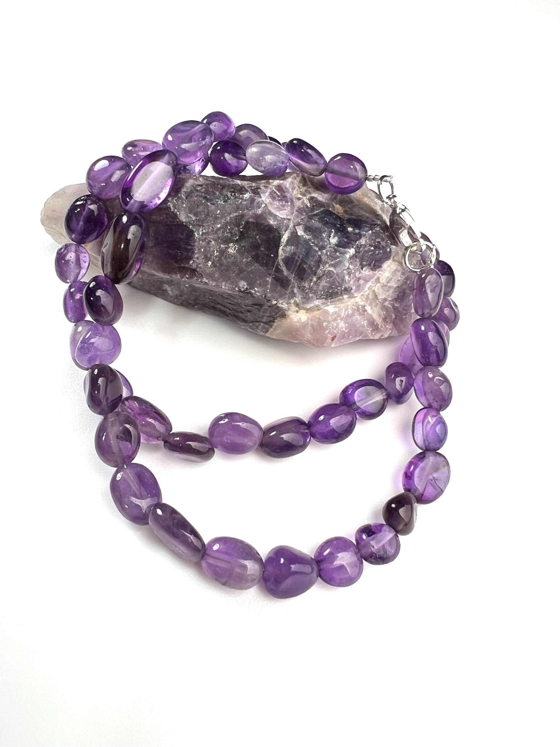 Amethyst oval 6-7mm Silver necklace February Birthstone Energy, Meditation yoga Necklace