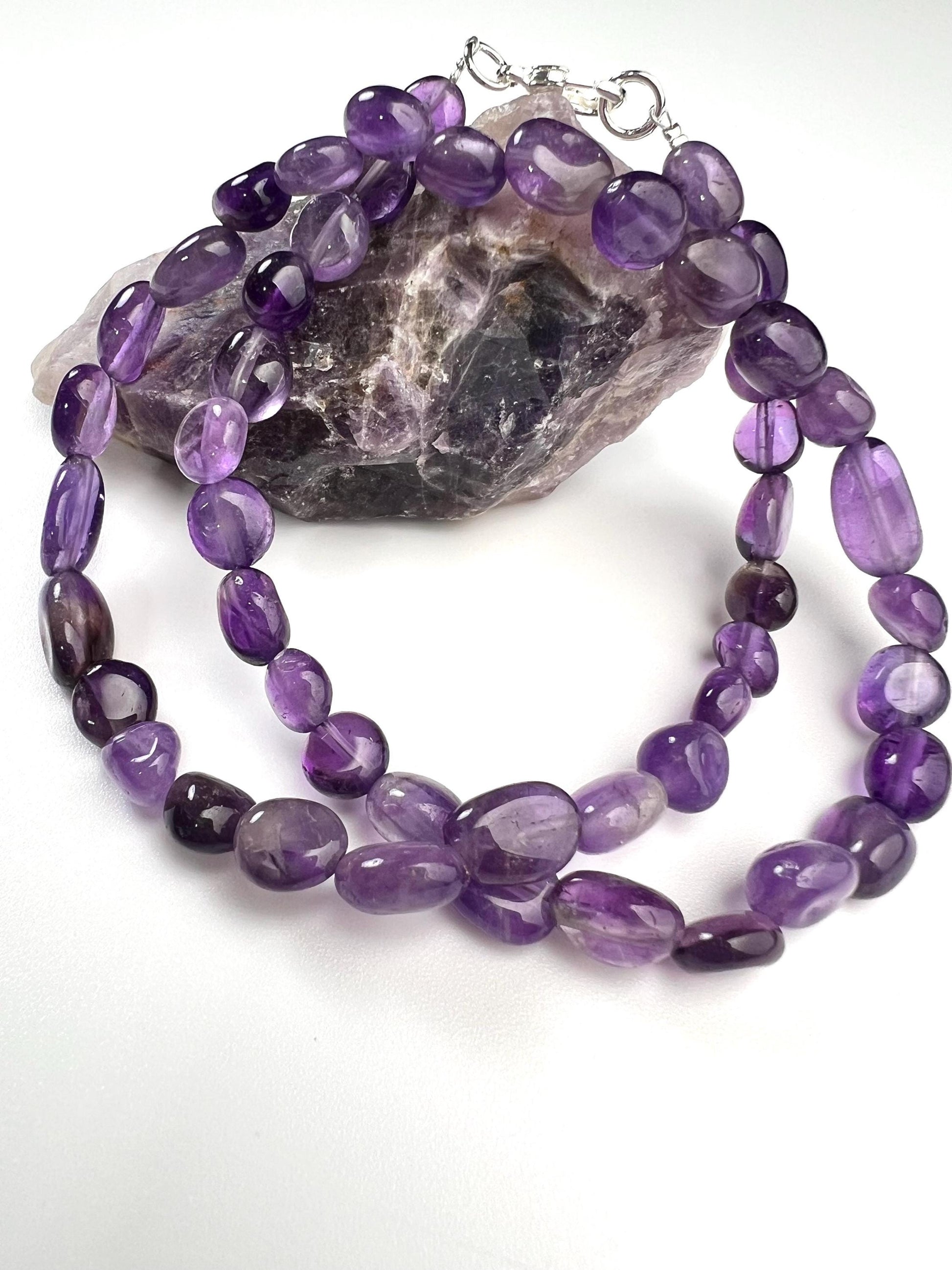 Amethyst oval 6-7mm Silver necklace February Birthstone Energy, Meditation yoga Necklace