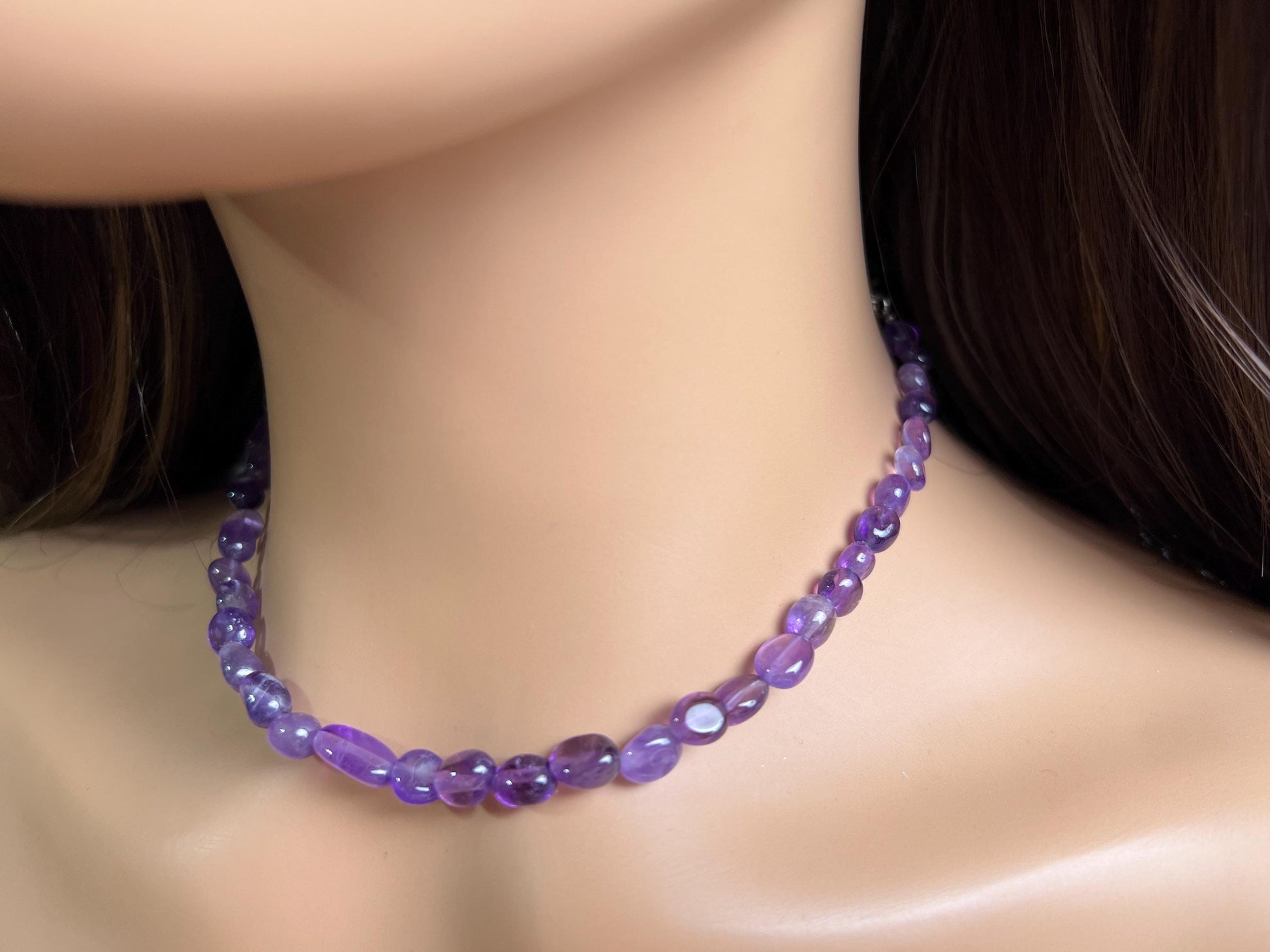 Amethyst oval 6-7mm Silver necklace February Birthstone Energy, Meditation yoga Necklace