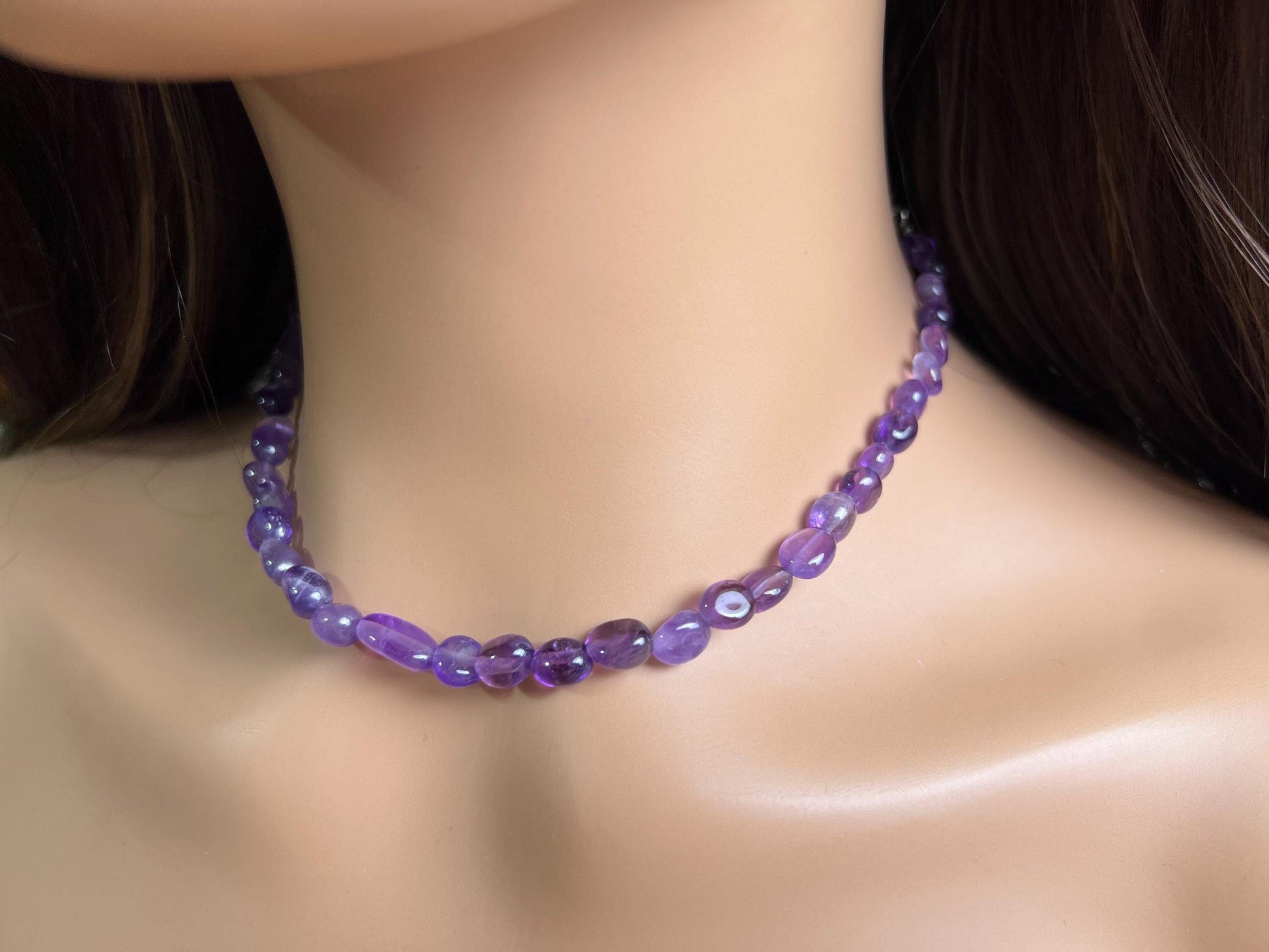 Amethyst oval 6-7mm Silver necklace February Birthstone Energy, Meditation yoga Necklace