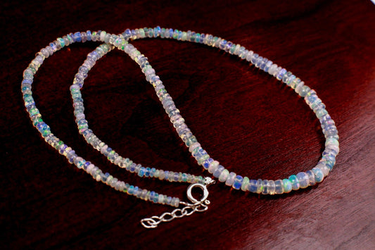 Genuine Ethiopian Fire Opal, Welo Opal 3-5mm Graduated AAA quality Fiery Opal 925 Sterling Silver Necklace with 1" Extender, 925 Stamped