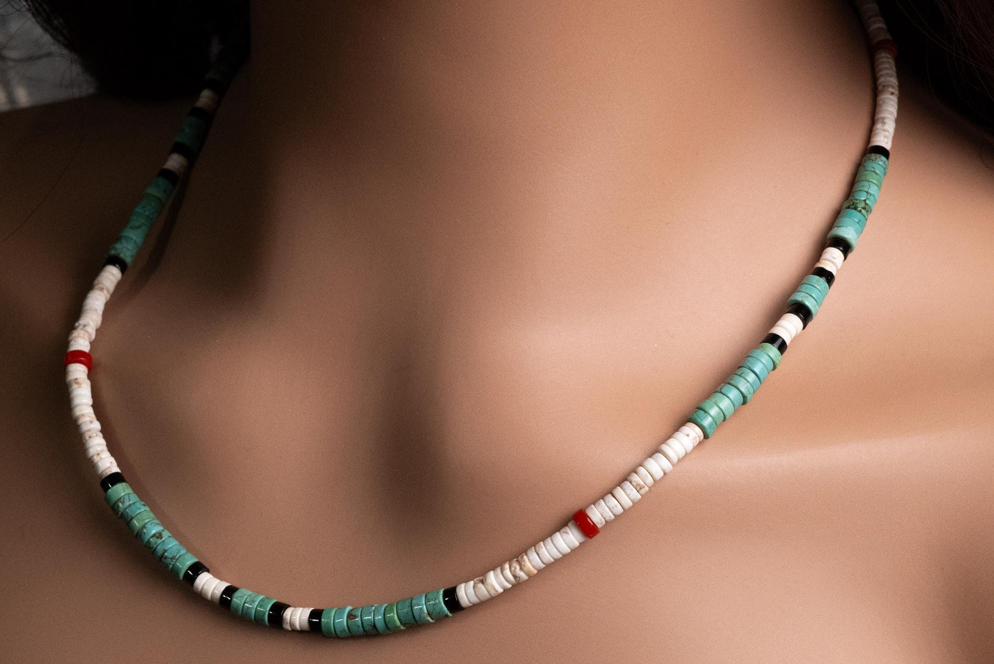 White Turquoise coral blue turquoise Heishi Necklace Unisex for Men and women