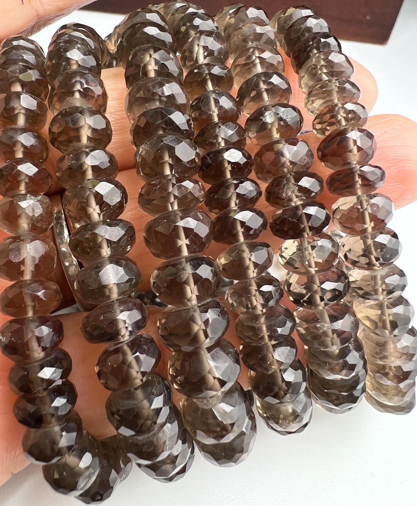 Natural Smokey Quartz Faceted roundel 7.5-8mm AAA quality bead 8” strand for jewelry making .