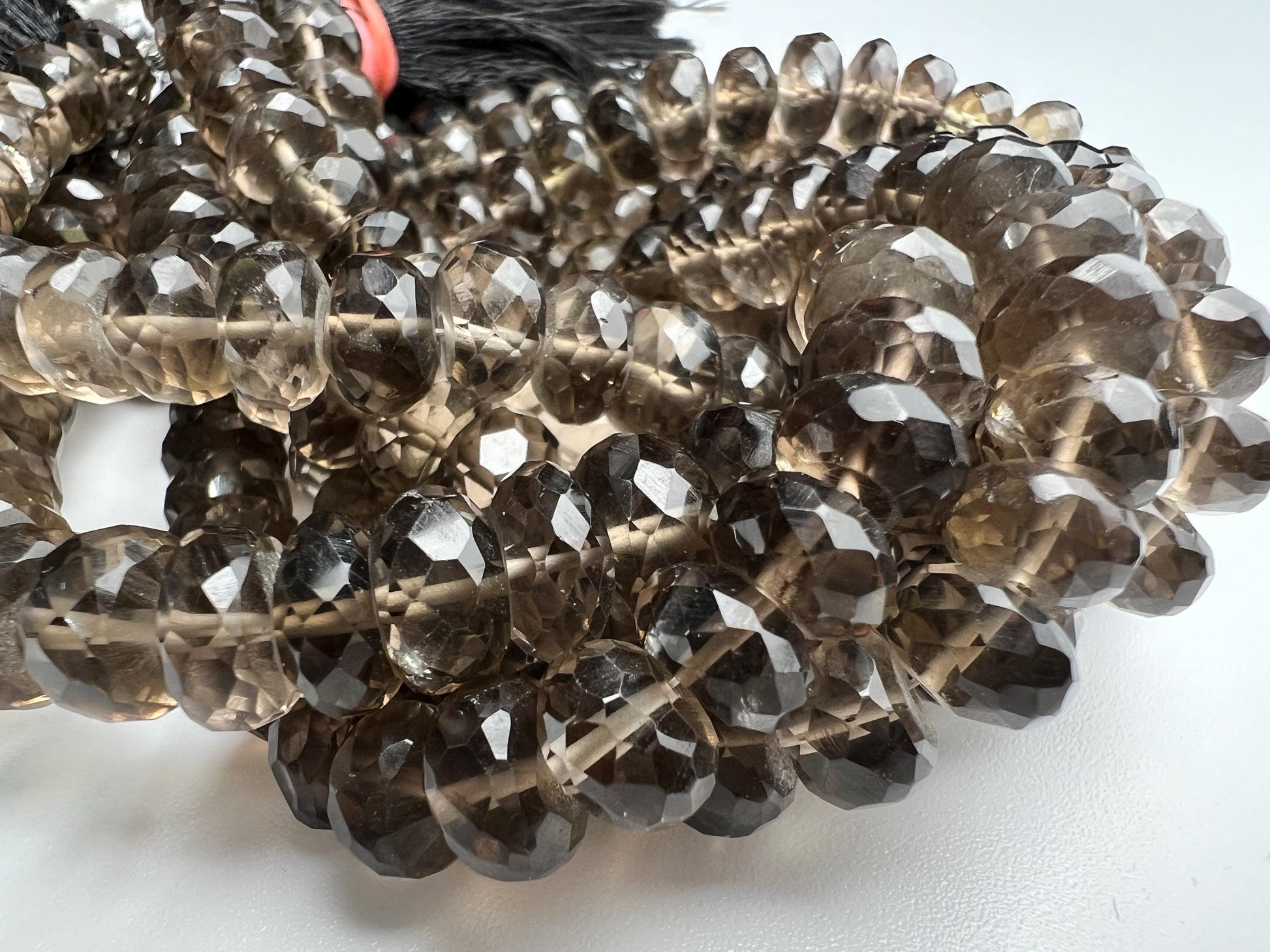 Natural Smokey Quartz Faceted roundel 7.5-8mm AAA quality bead 8” strand for jewelry making .