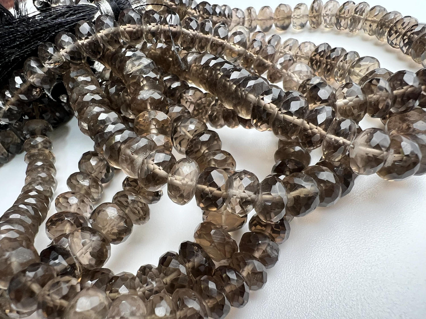 Natural Smokey Quartz Faceted roundel 7.5-8mm AAA quality bead 8” strand for jewelry making .